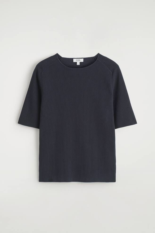 T-SHIRT AUS RIPPSTRICK MIT U-BOOT-AUSSCHNITT - NAVYBLAU - 1