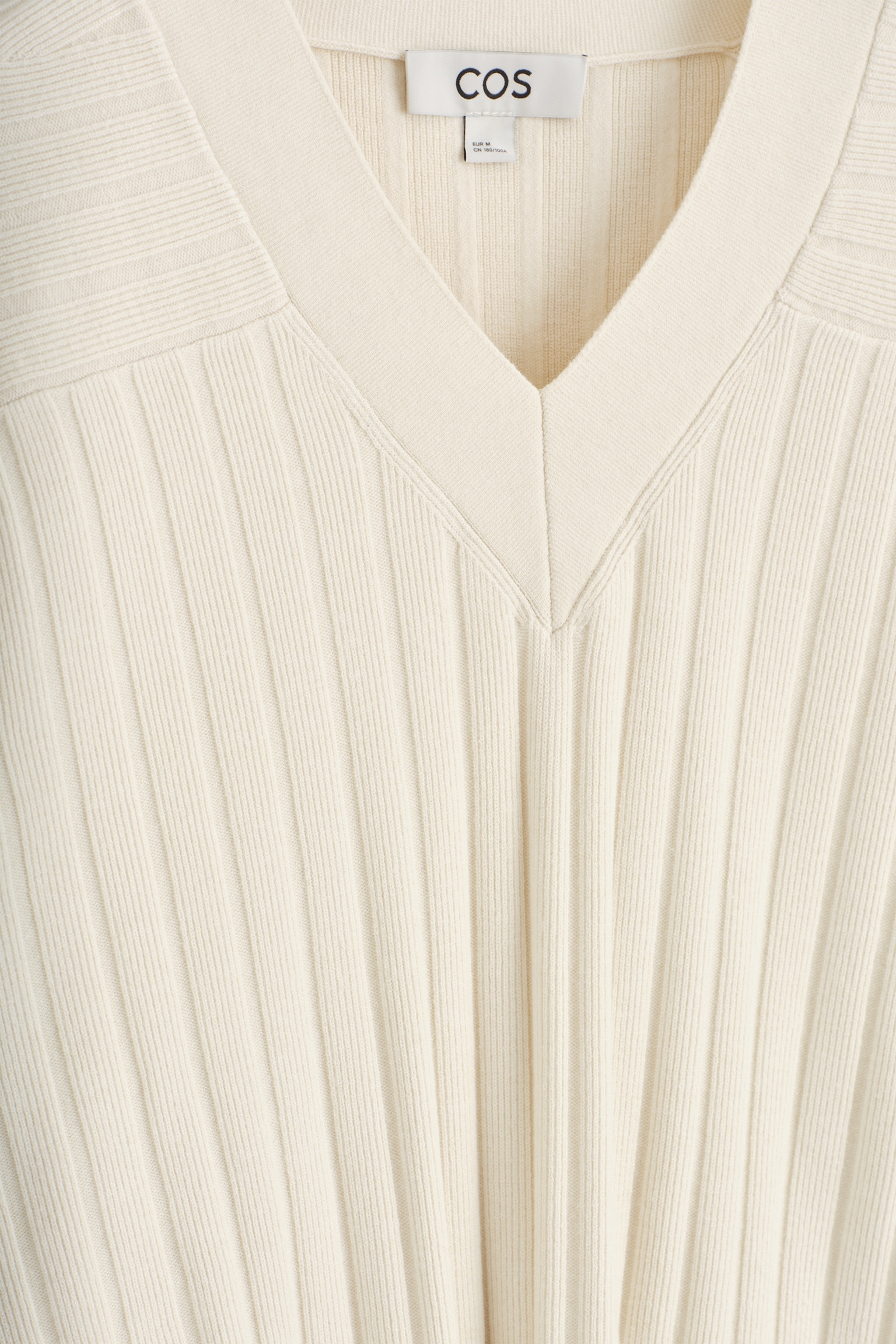 PULL COL EN V EN MAILLE CÔTELÉE - CRÈME - 6