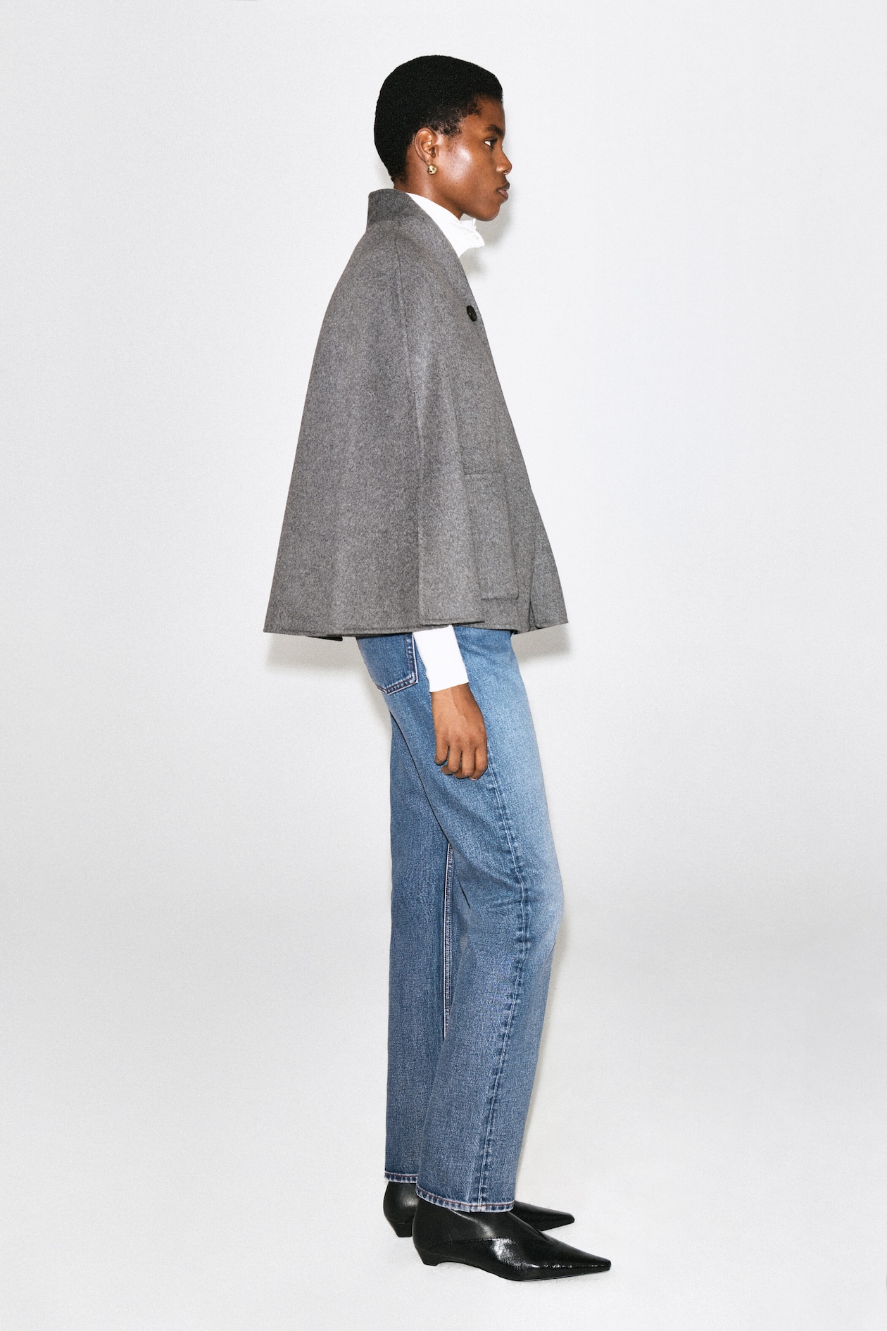 SHAWL-COLLAR DOUBLE-FACED WOOL CAPE — GRAY