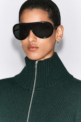 ROUNDED WOOL MOCK-NECK ZIP-UP JACKET — DARK GREEN 2