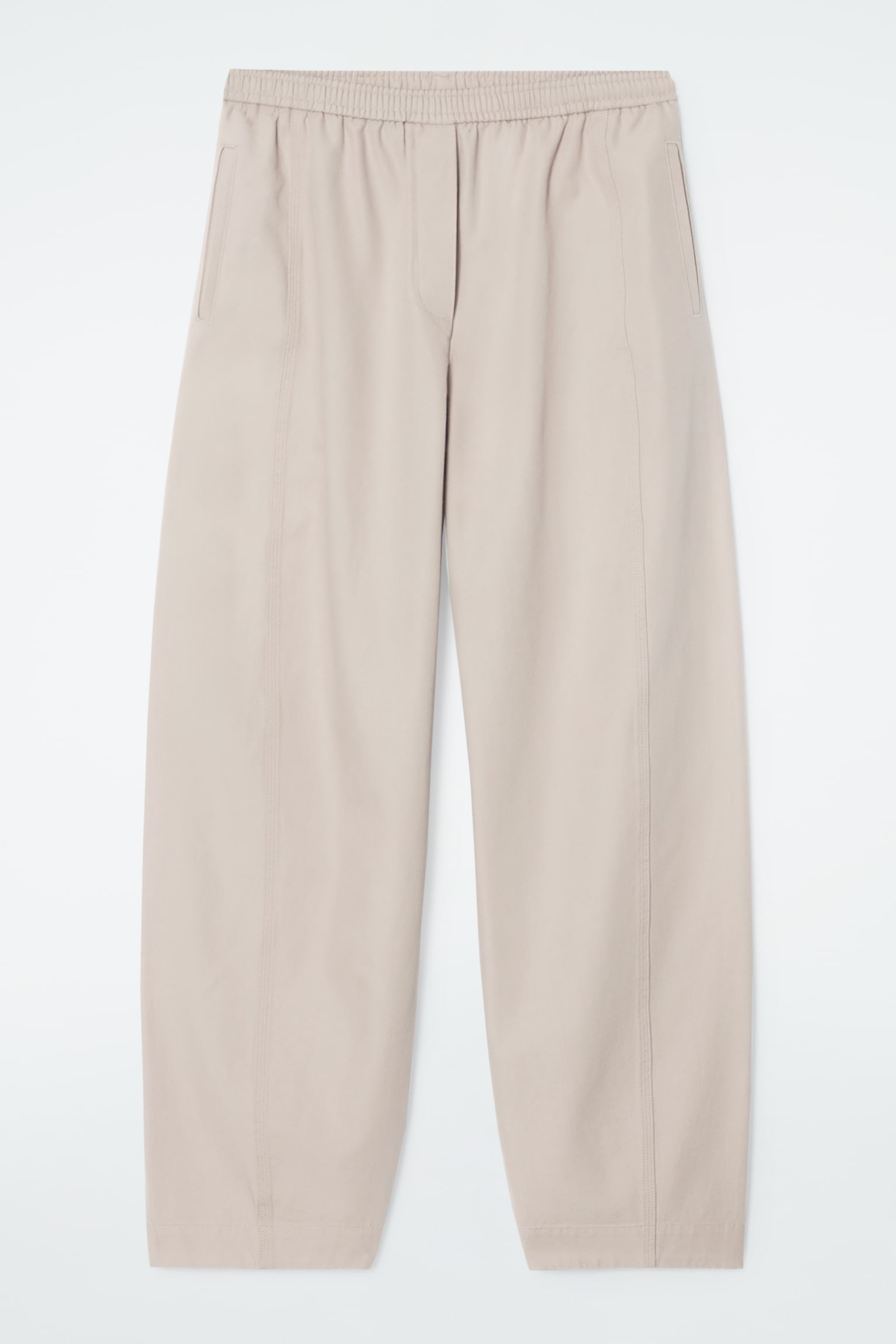 BARREL-LEG COTTON TROUSERS - BEIGE/WHITE/BLACK