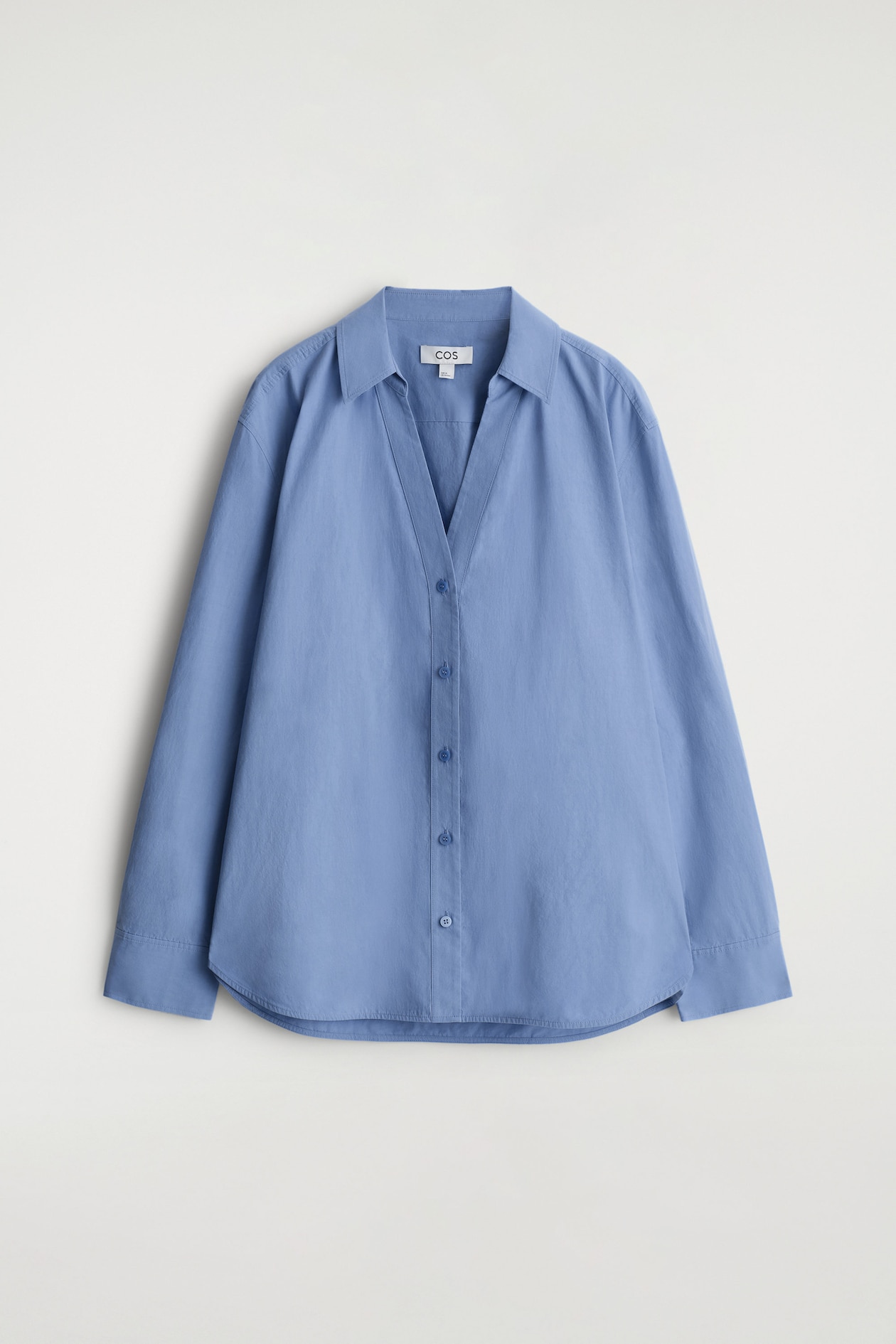 OPEN-COLLAR COTTON-POPLIN SHIRT — BLUE