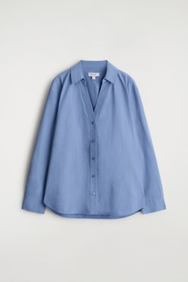 OPEN-COLLAR COTTON-POPLIN SHIRT — BLUE 8