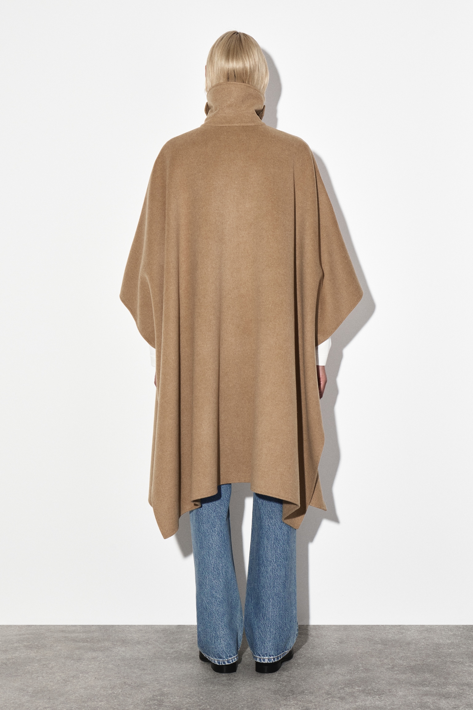 LONGLINE DOUBLE-FACED WOOL CAPE - BEIGE/GREY - 3