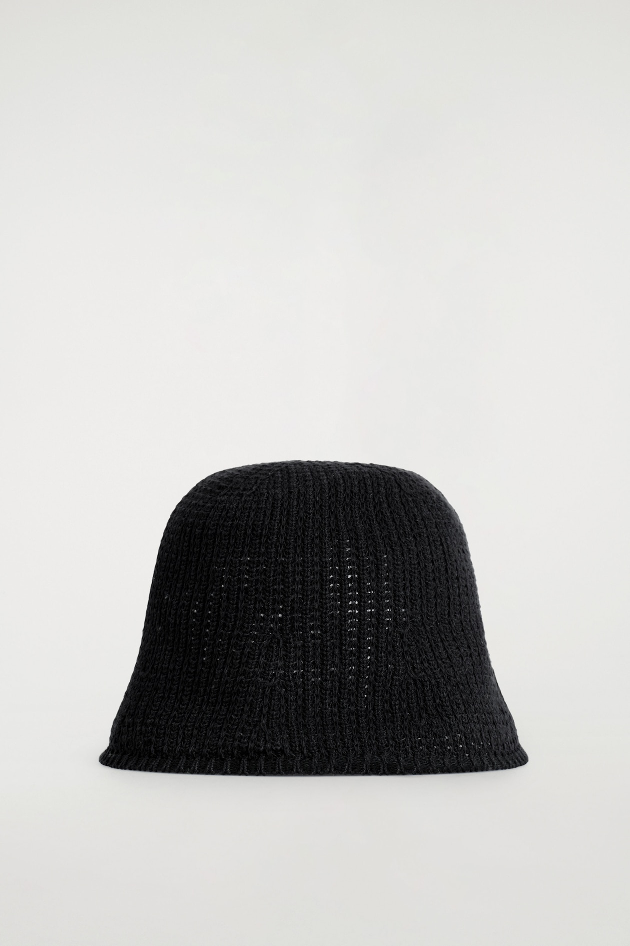 OPEN-KNIT BUCKET HAT — BLACK