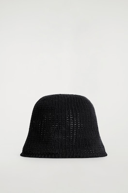OPEN-KNIT BUCKET HAT — BLACK 4