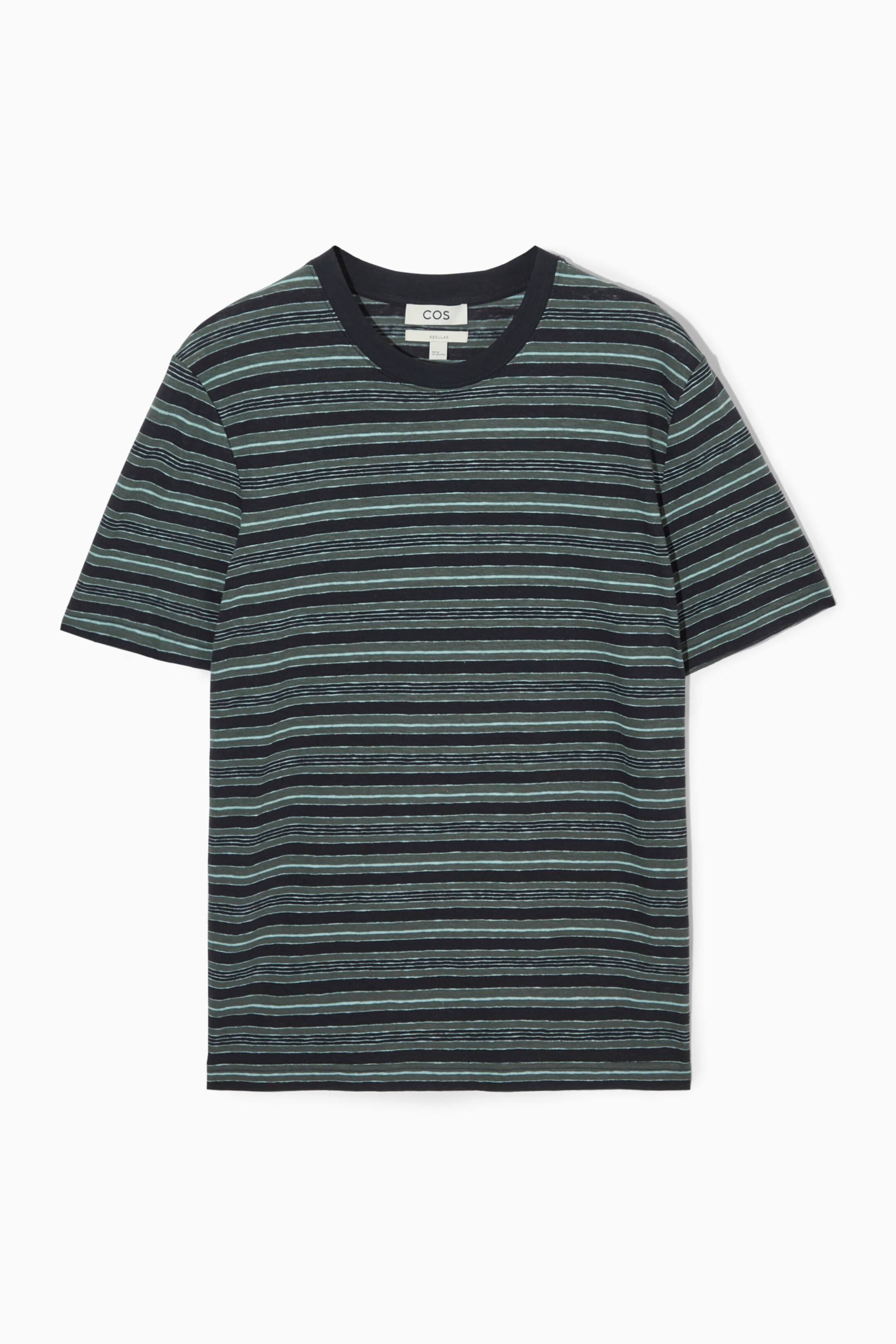 Vis større bilde: STRIPED LINEN-BLEND T-SHIRT - NAVY / GREEN / STRIPED - Men | H&M NO 1