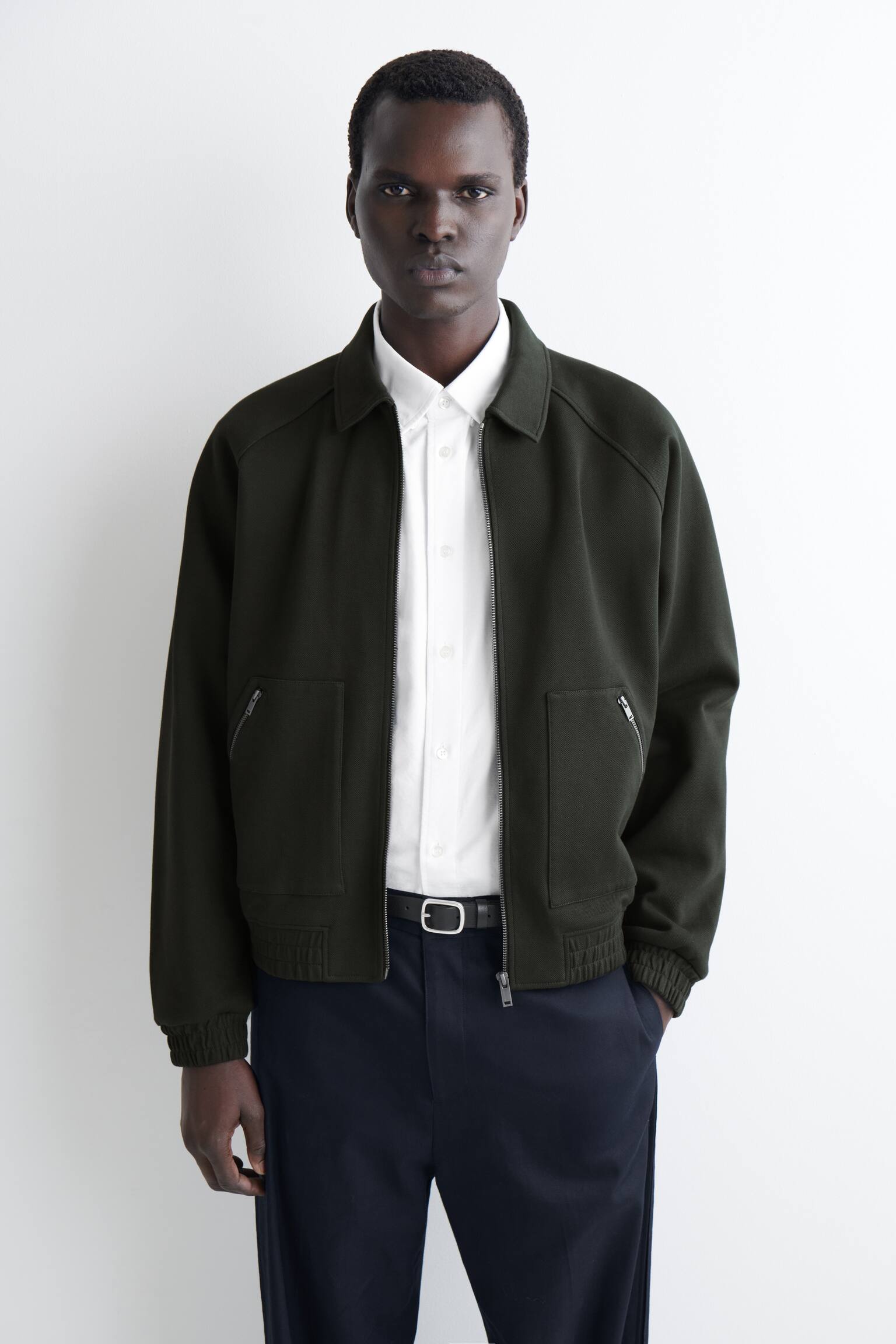 COTTON-JERSEY BOMBER JACKET - ירוק כהה/כחול כהה - 7