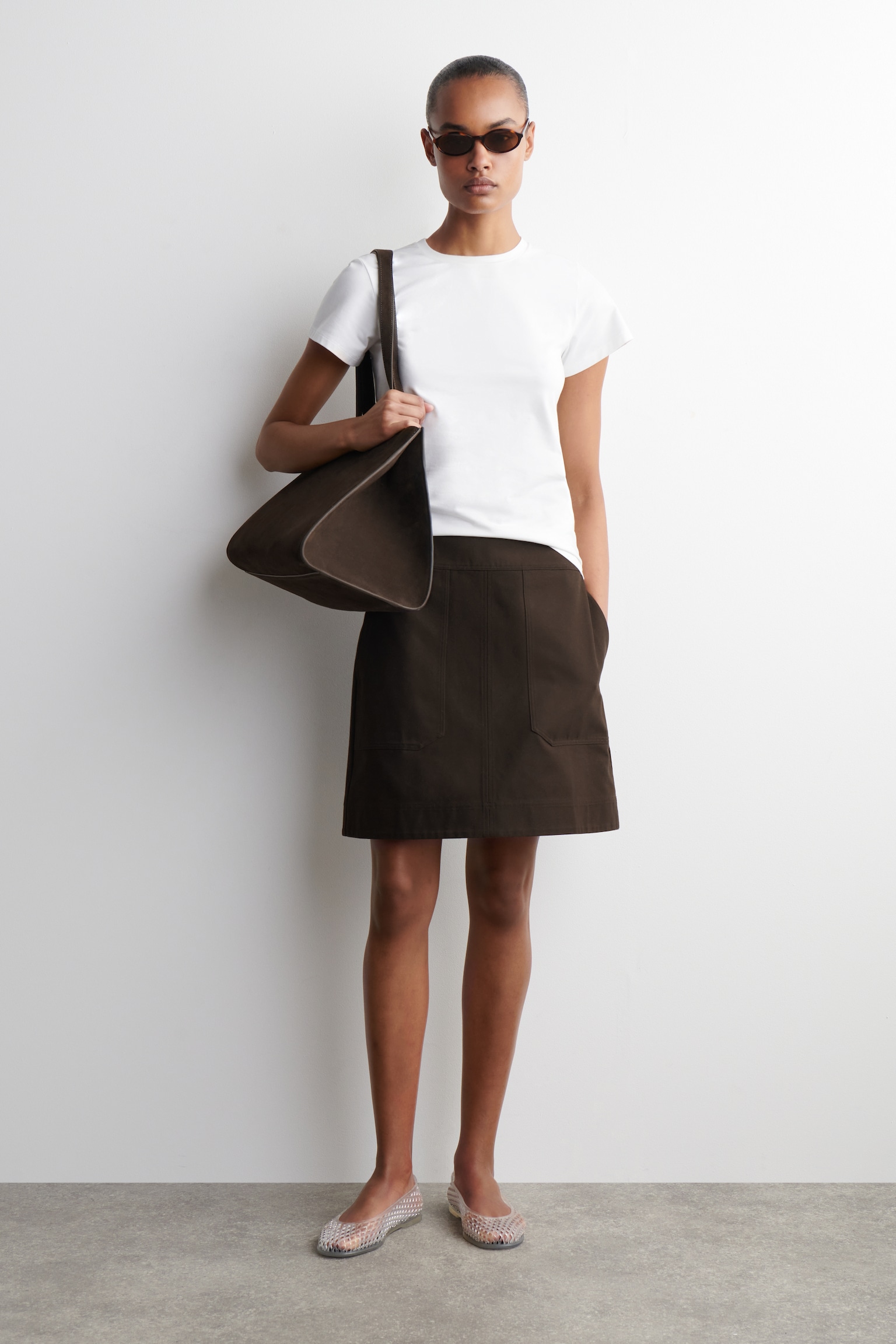 MINI-JUPE EN COTON - BRUN FONCÉ