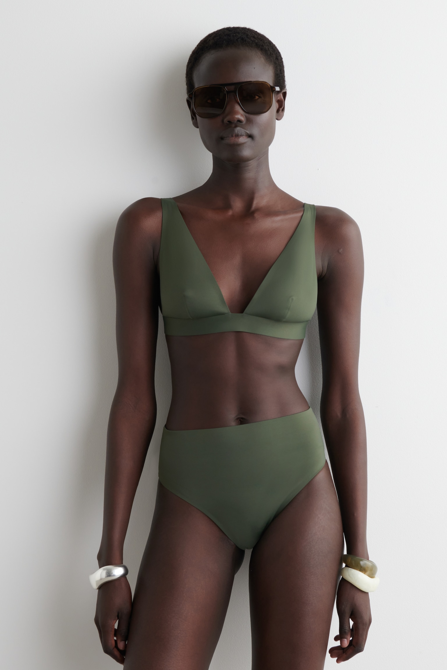 SCUBA BIKINI TOP - KHAKI GREEN/BLACK/BURGUNDY