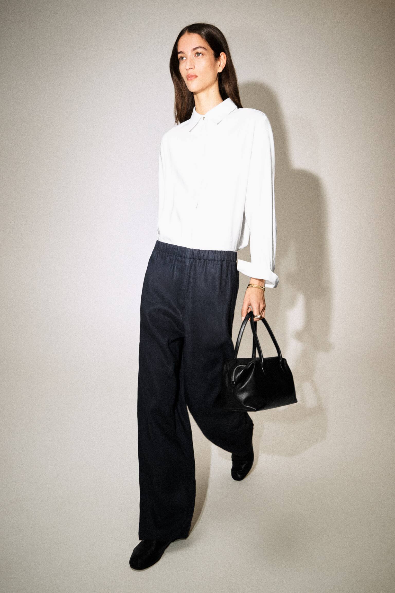 PANTALONI DIN IN CU PICIOR BARILĂ ȘI TALIE ELASTICĂ - NEGRU/ROZ PAL - 3