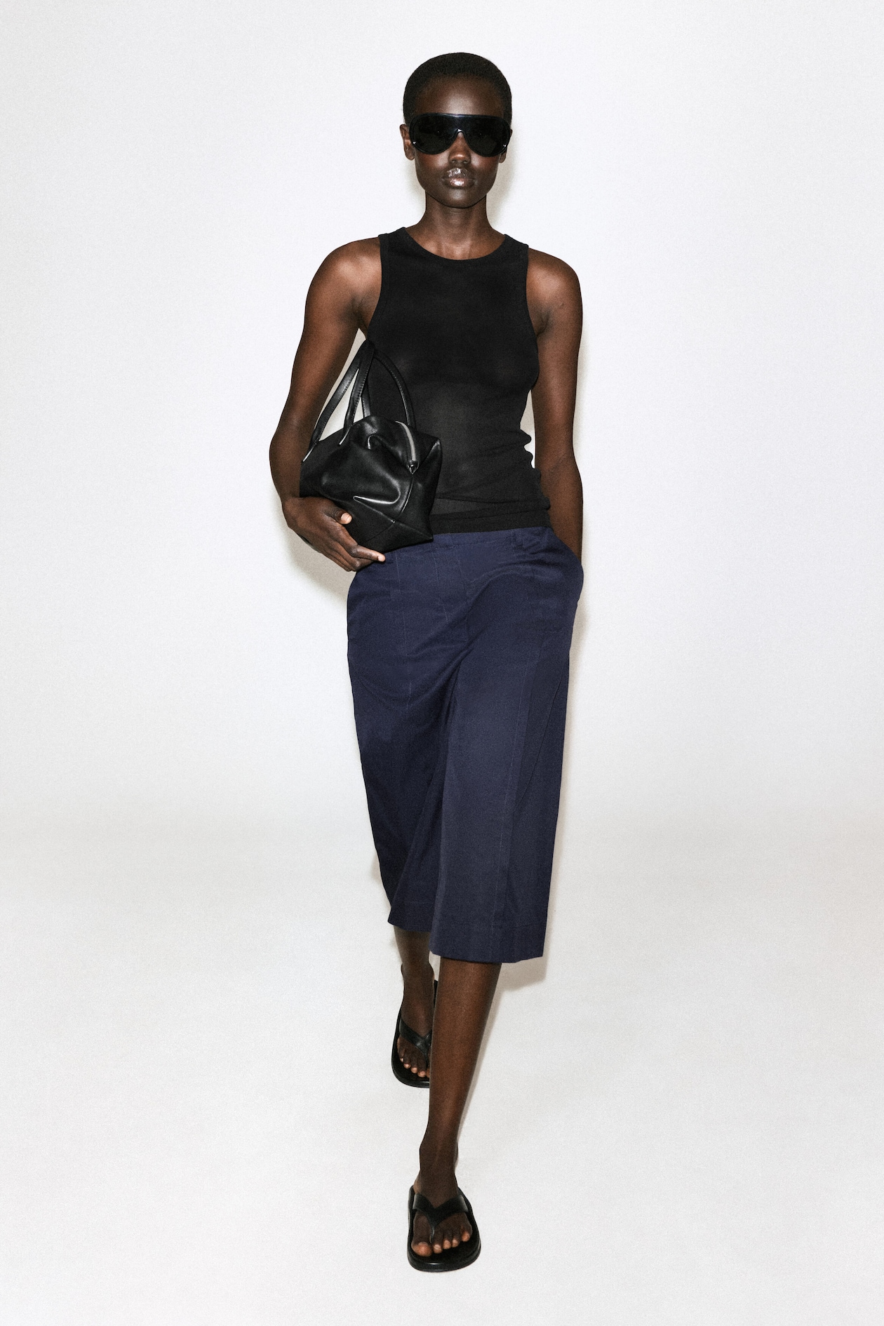 TAILORED COTTON-TWILL CULOTTES — NAVY