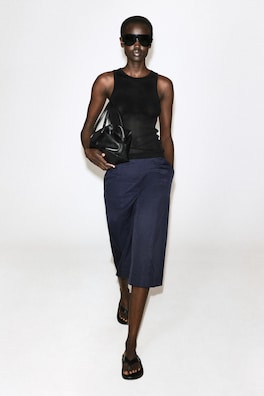 TAILORED COTTON-TWILL CULOTTES — NAVY 2