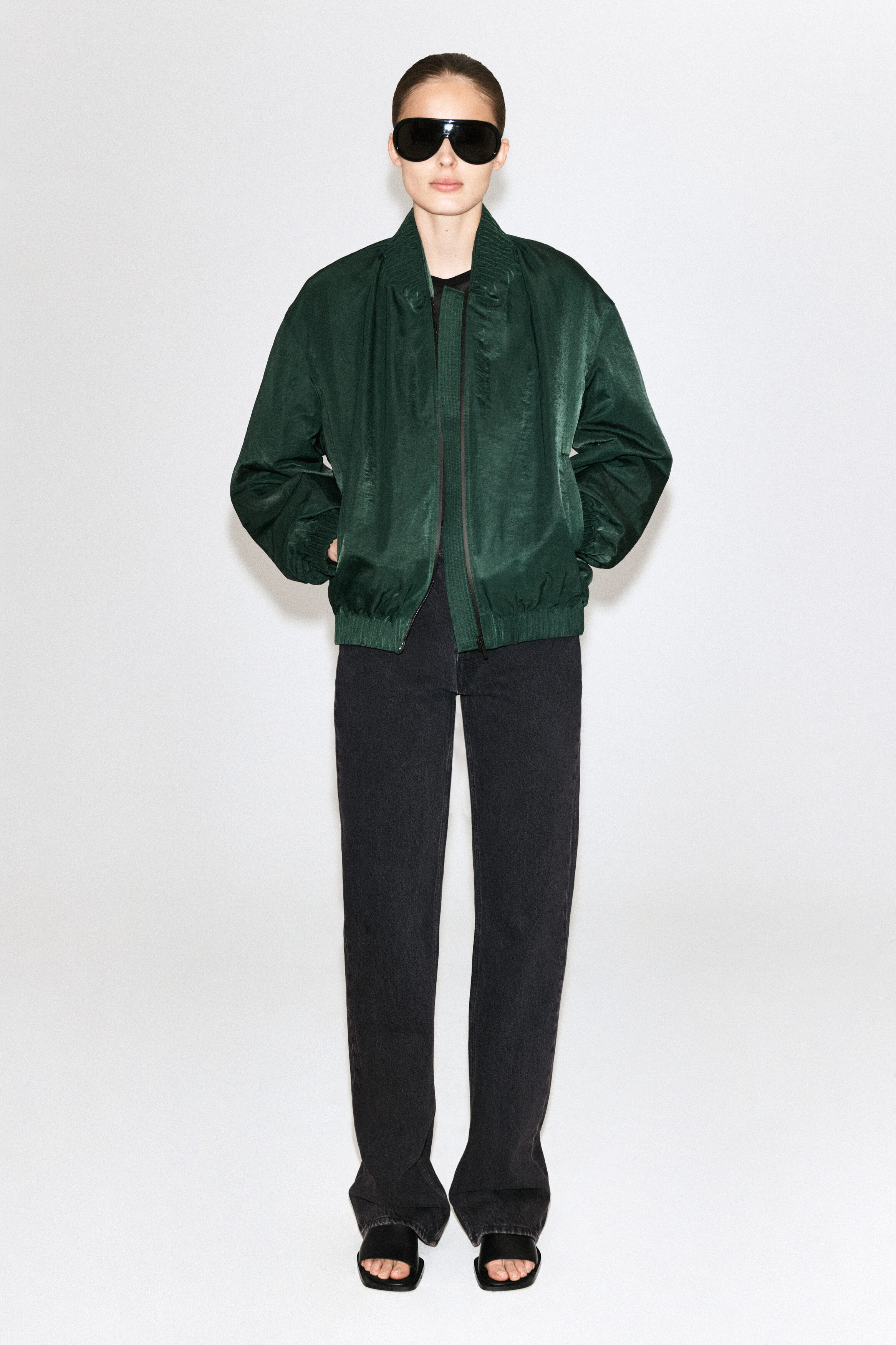 GATHERED NYLON BOMBER JACKET - DARK GREEN | COS US