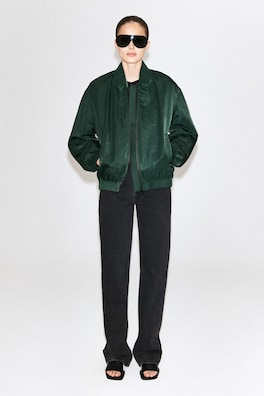 GATHERED NYLON BOMBER JACKET — DARK GREEN 3