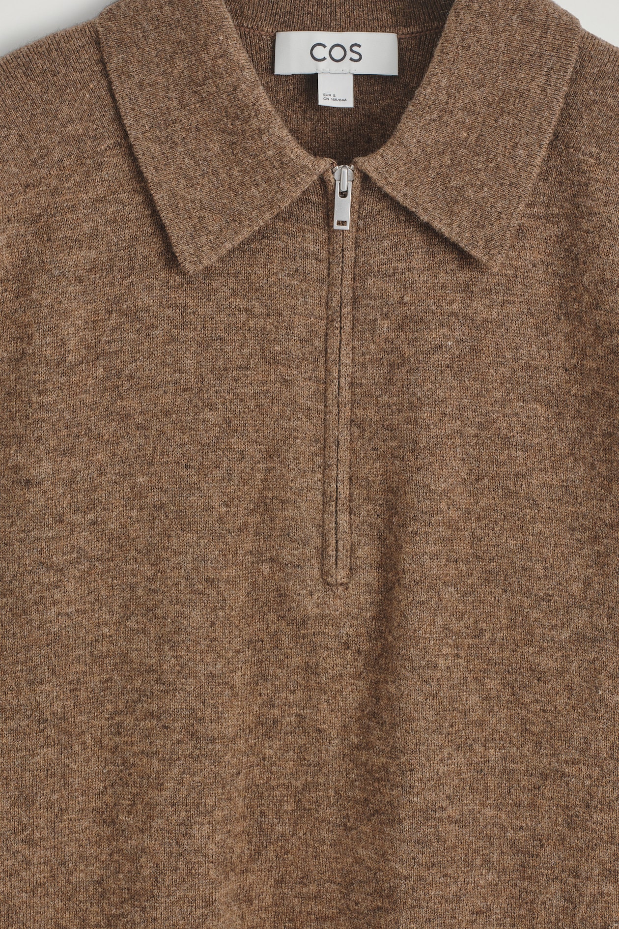 MERINO WOOL-YAK ZIP-UP POLO SHIRT — BROWN MÉLANGE