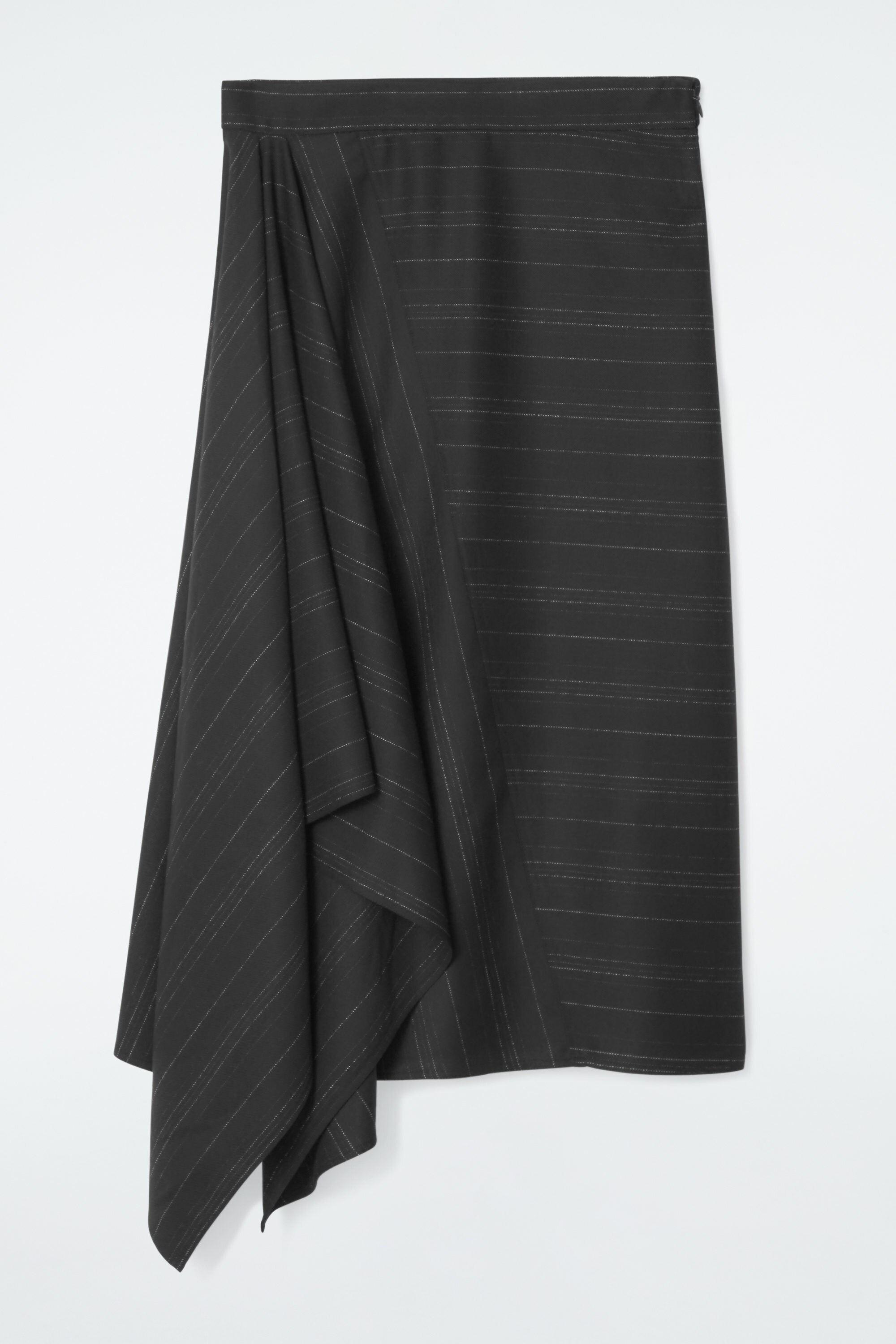 ASYMMETRIC PINSTRIPED WOOL SKIRT - BLACK / PINSTRIPED | COS