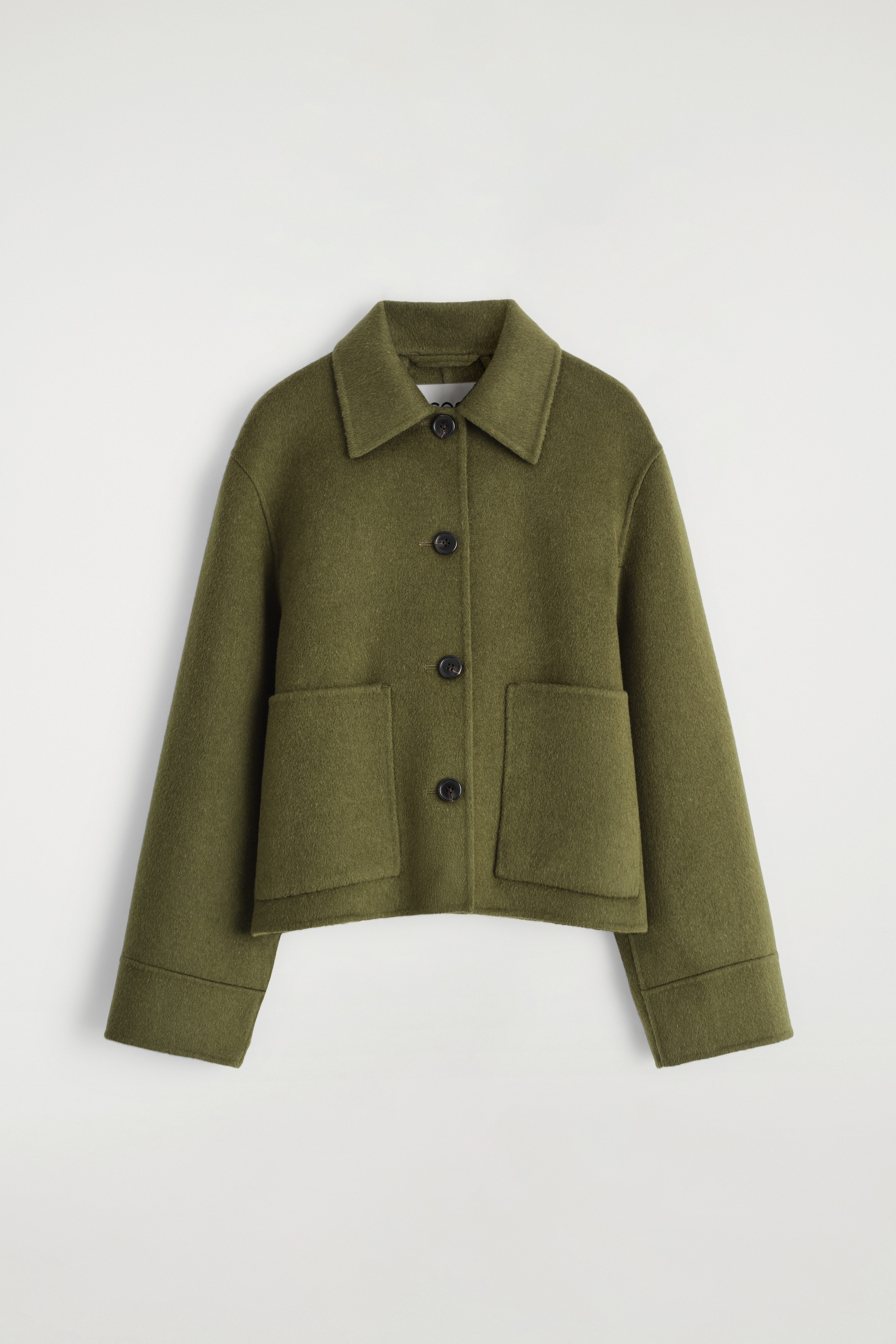 BOXY DOUBLE-FACED WOOL SHORT JACKET - KHAKI/BROWN/LIGHT GREY