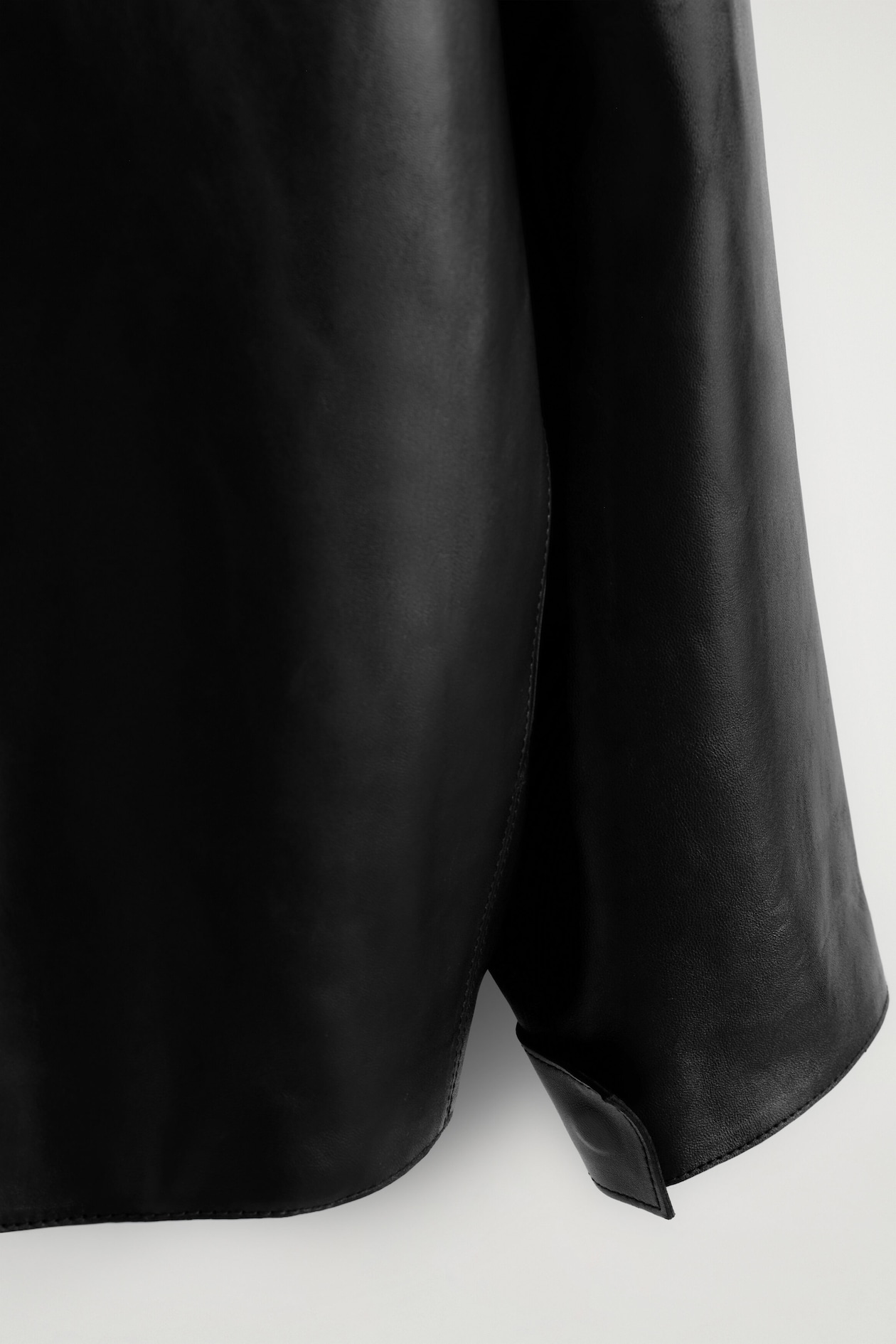 LEATHER FUNNEL-NECK JACKET — BLACK