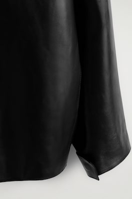 LEATHER FUNNEL-NECK JACKET — BLACK 9