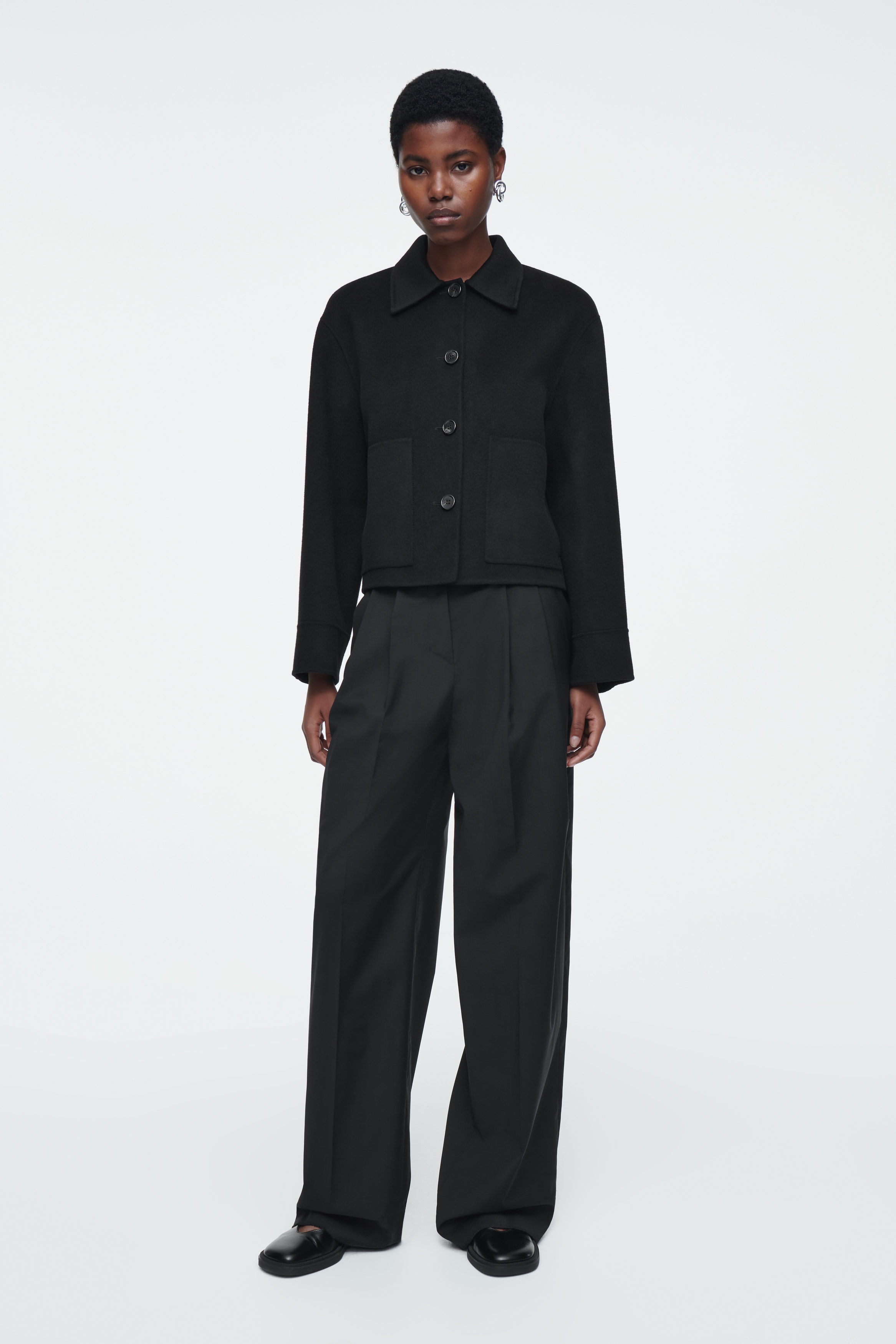 BOXY DOUBLE-FACED WOOL JACKET - BLACK | COS