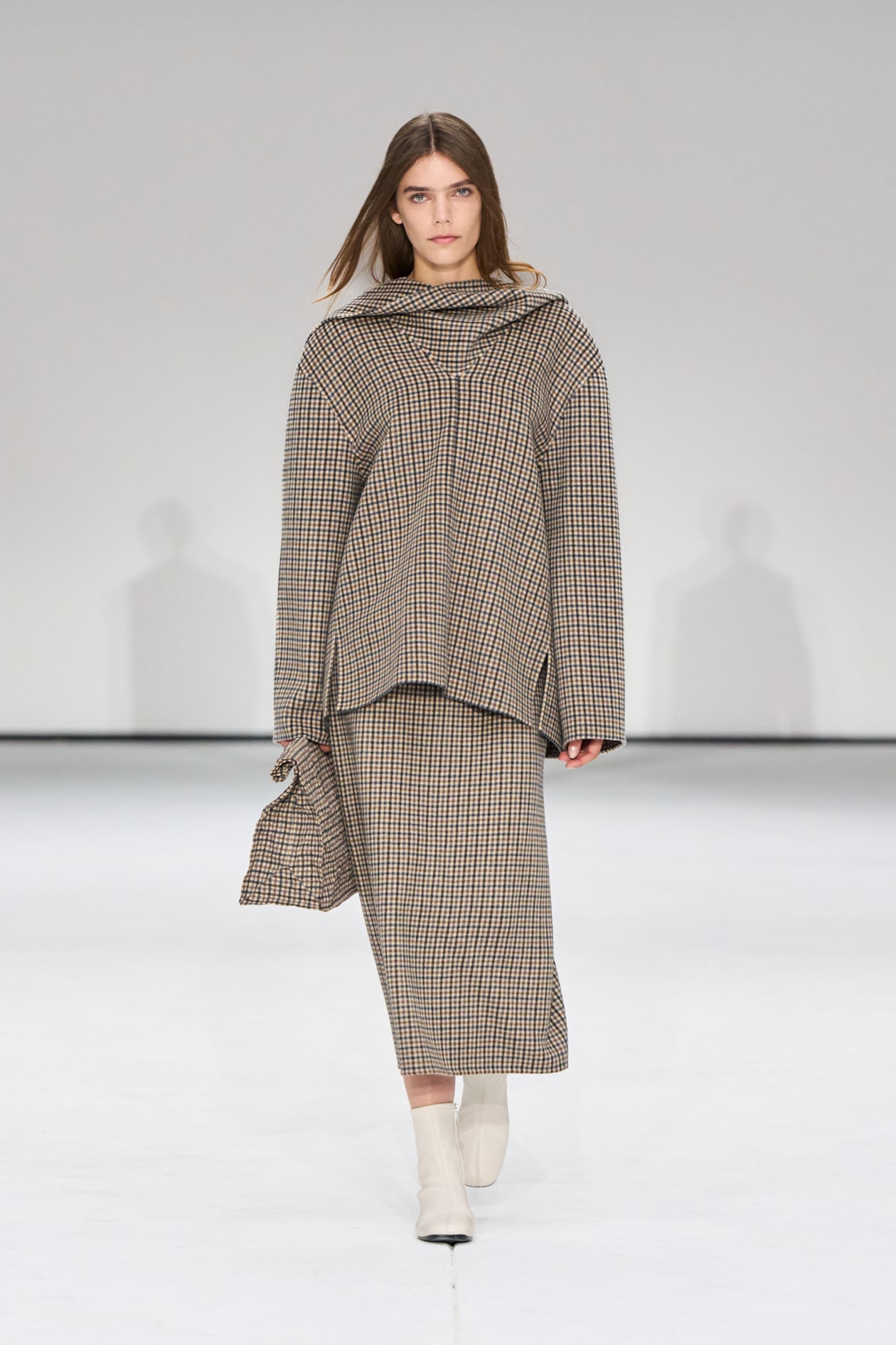CHECKED DOUBLE-FACED WOOL SKIRT