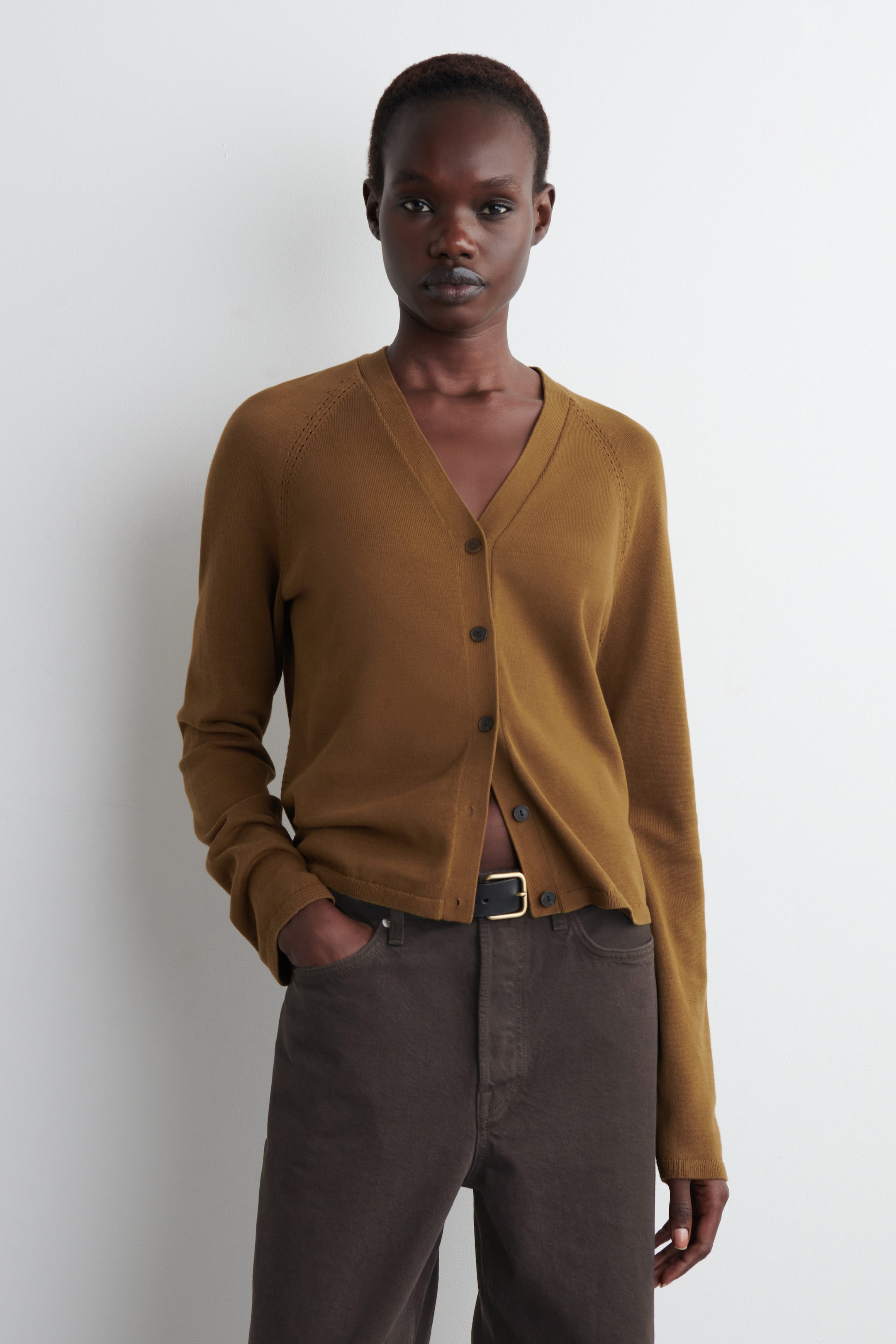 KNITTED COTTON V-NECK CARDIGAN