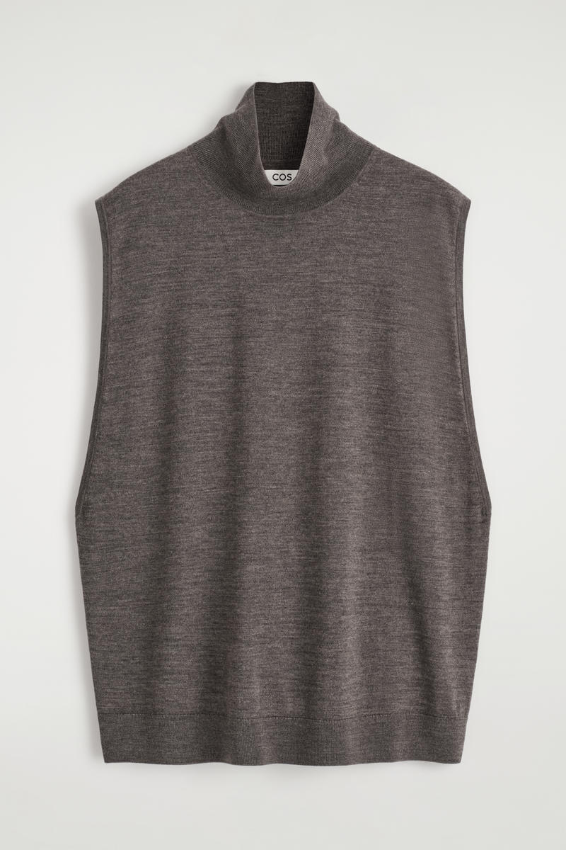Cos Merino Wool Roll-neck Vest In Gray