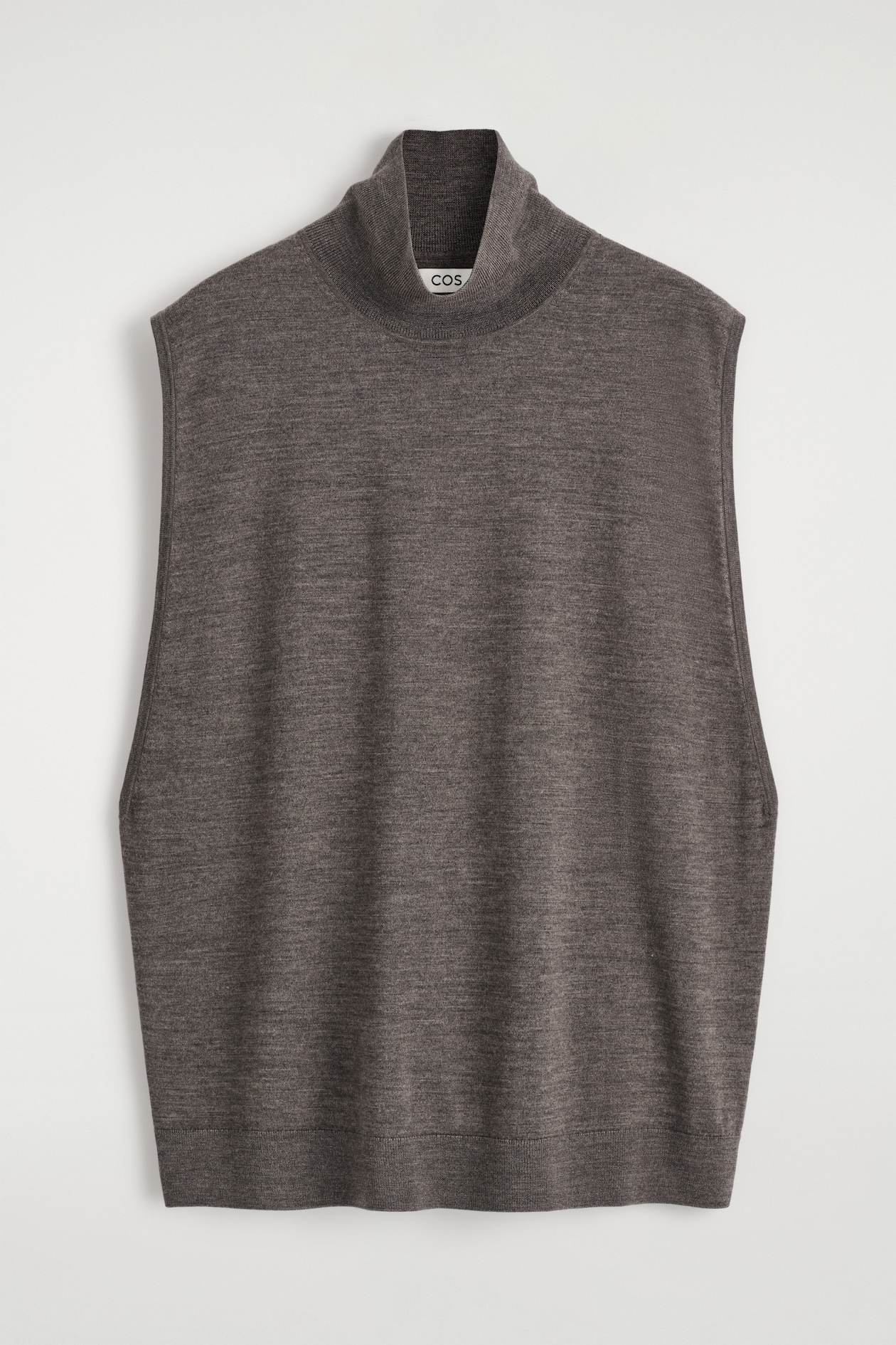 MERINO WOOL ROLL-NECK VEST — STONE MÉLANGE