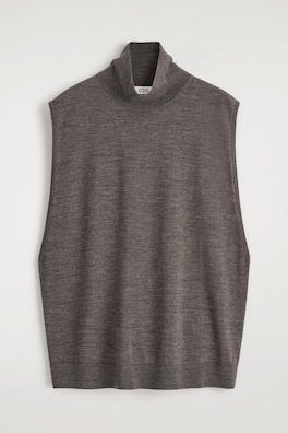MERINO WOOL ROLL-NECK VEST — STONE MÉLANGE 3