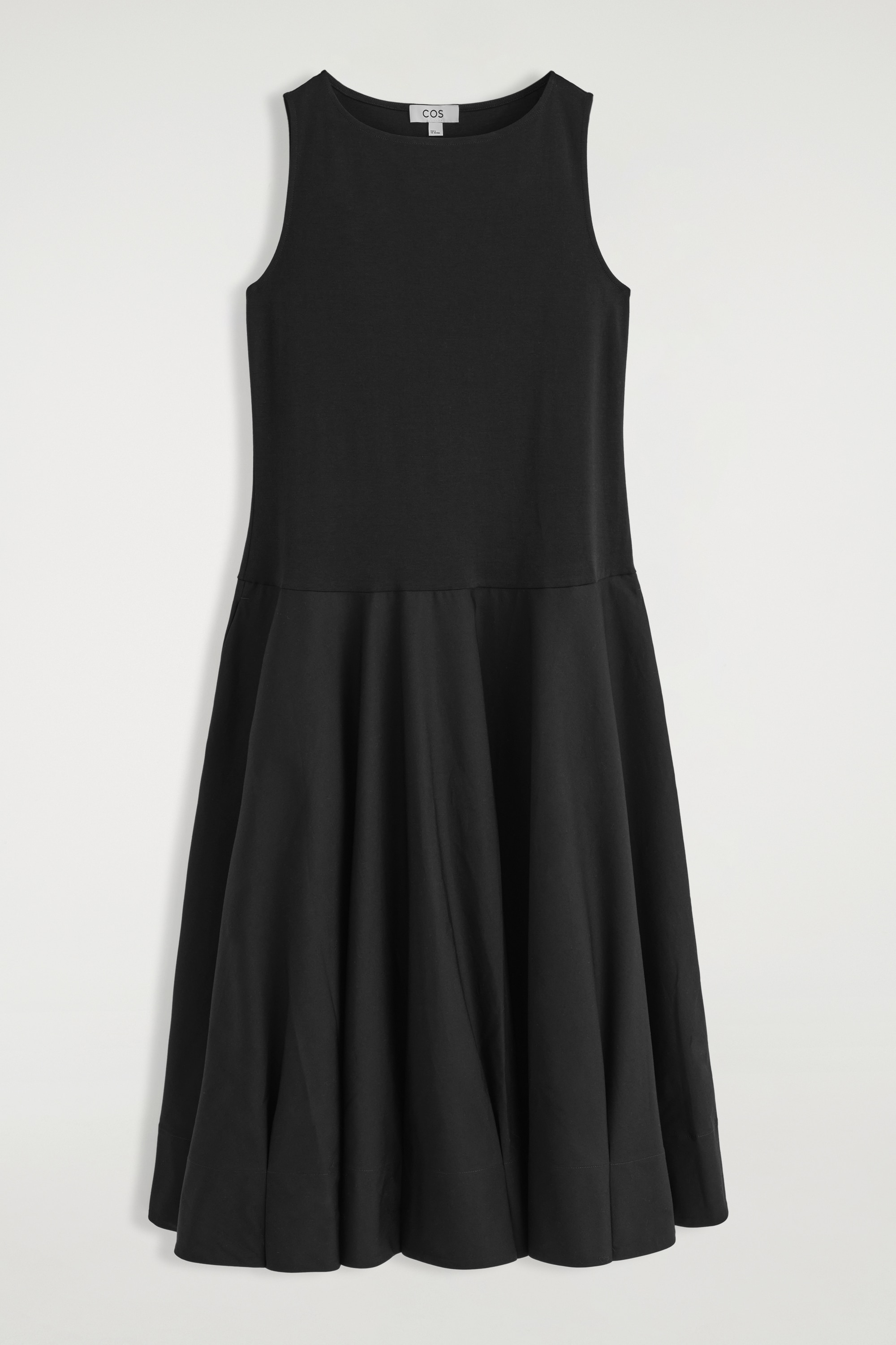 ROBE MIDI TRAPÈZE À ENCOLURE BATEAU EN COTON - NOIR/BLANC