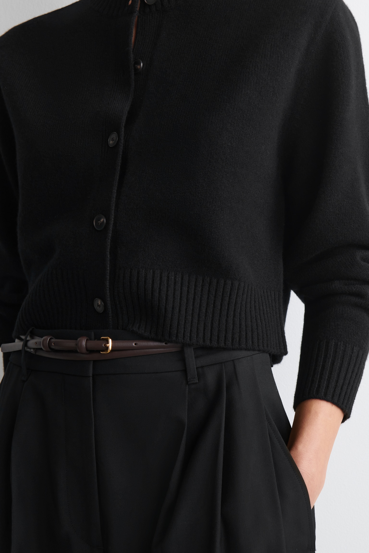 קרדיגן מצמר מרינו - שחור/בז' מלאנג'/צהוב חמאה - 5