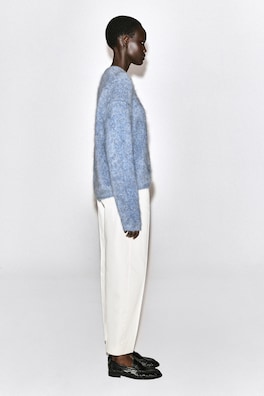TWO-TONE BRUSHED PURE CASHMERE SWEATER — BLUE MÉLANGE 5