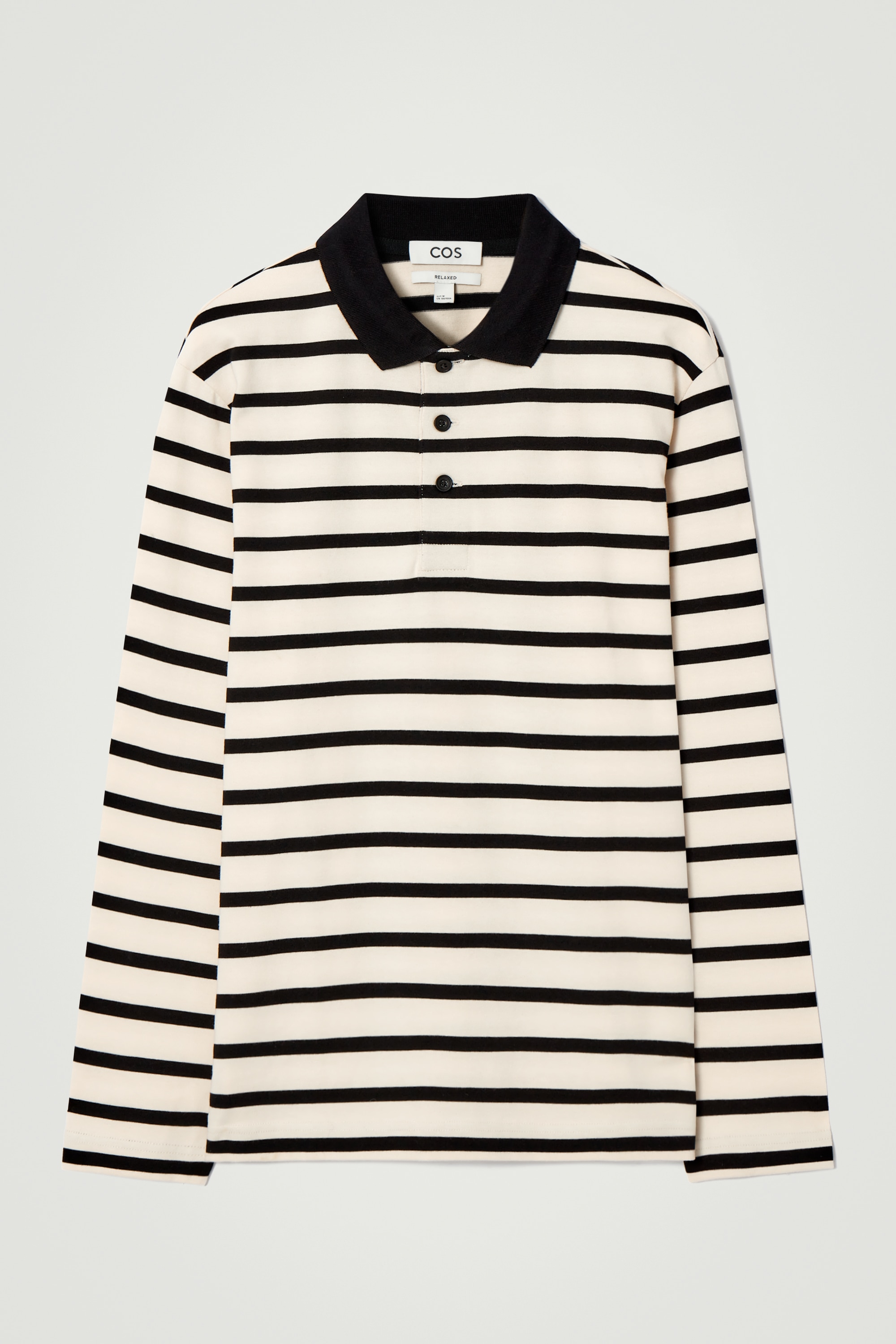 STRIPED LONG-SLEEVED POLO SHIRT - ECRU / BLACK