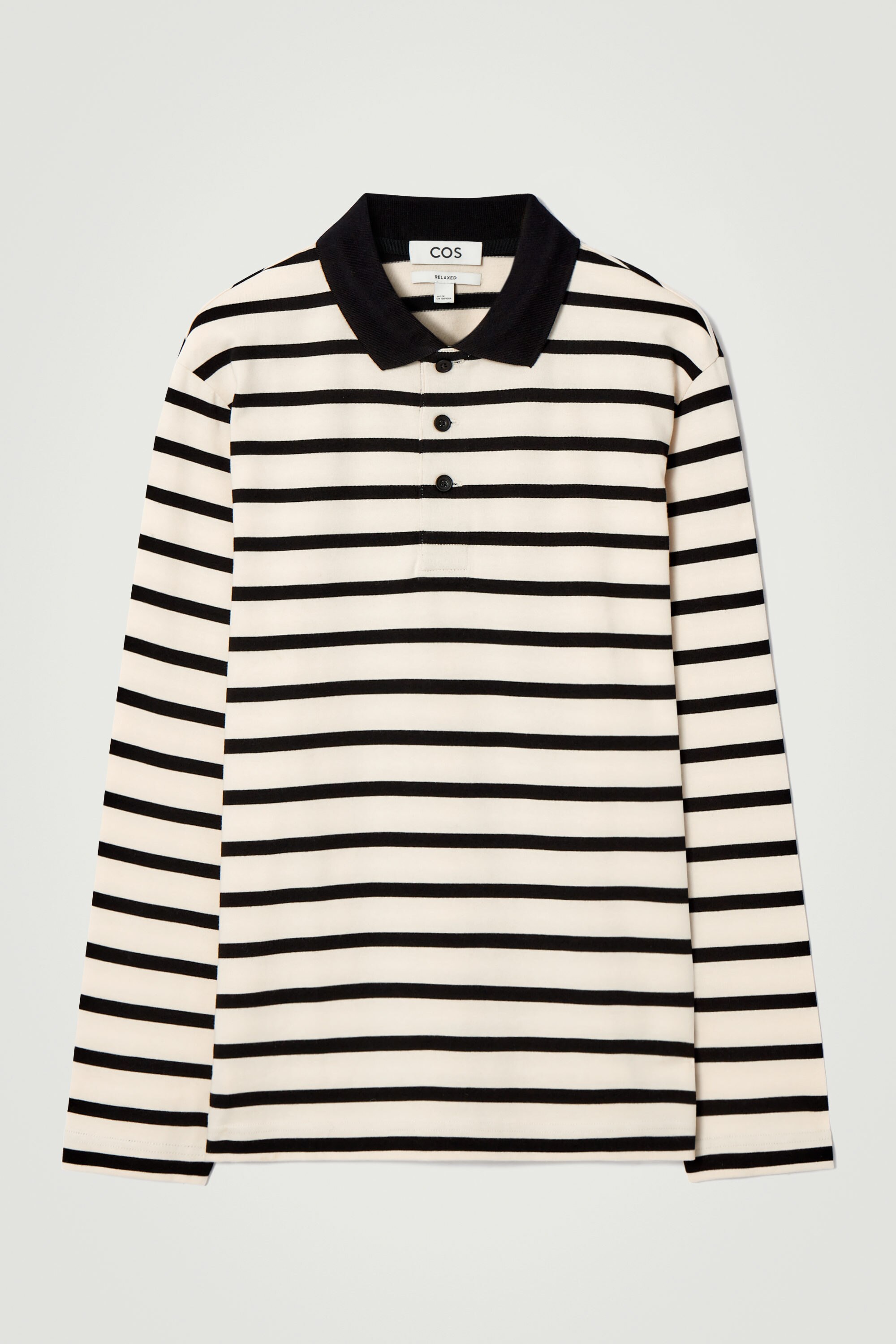 STRIPED LONG-SLEEVED POLO SHIRT - ECRU / BLACK | COS