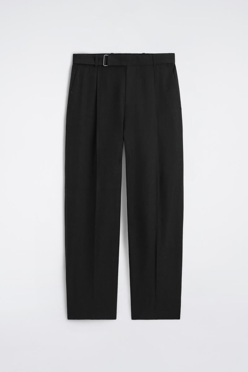 COS Belted Linen-Blend Relaxed-Fit Wide-Leg Trousers Black Men's Size 50