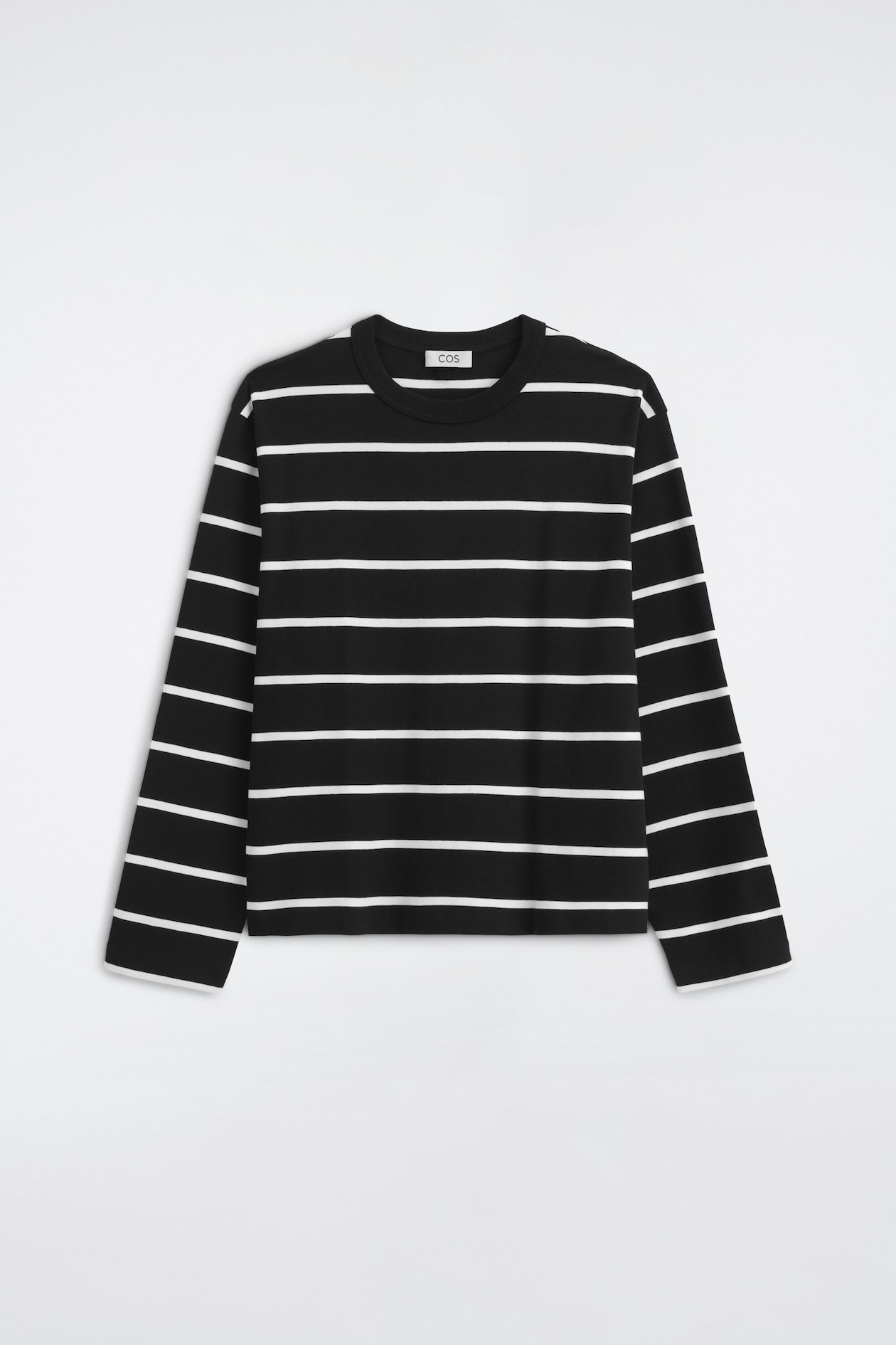 RELAXED JERSEY INTERLOCK LONG-SLEEVED T-SHIRT — BLACK / WHITE / STRIPED
