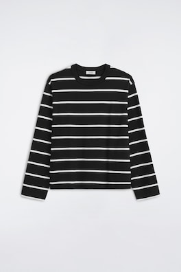 RELAXED JERSEY INTERLOCK LONG-SLEEVED T-SHIRT — BLACK / WHITE / STRIPED 7