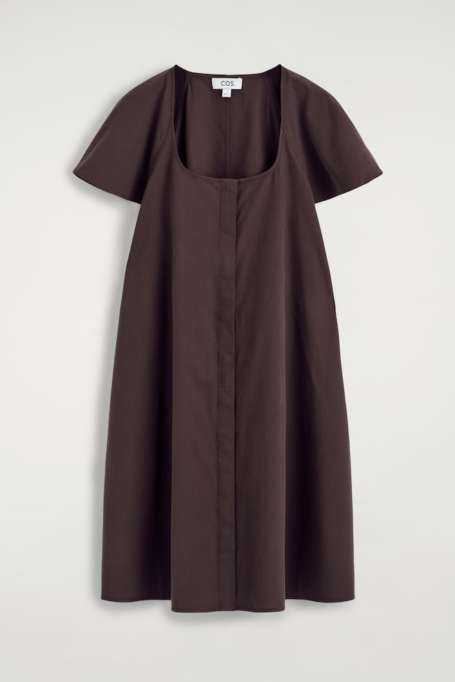 ROBE COURTE EN COTON À MANCHES ÉVASÉES - BRUN FONCÉ - 1