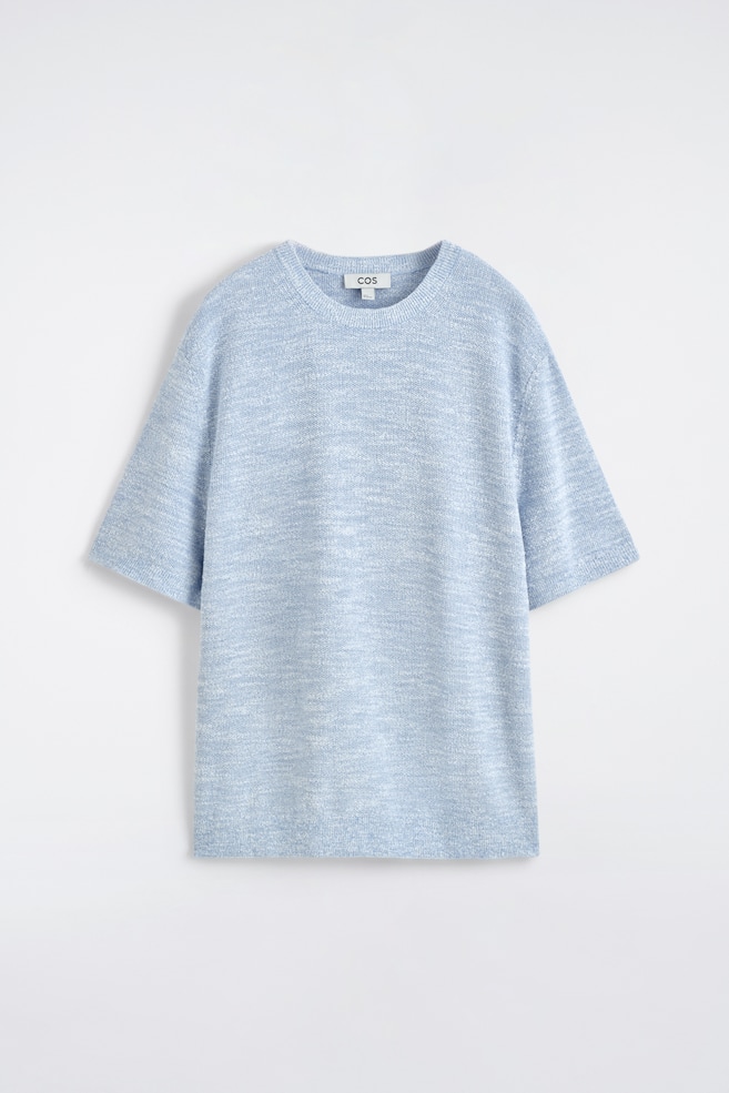 LOCKERES T-SHIRT AUS BOUCLÉ-STRICK - BLAU MELIERT/GRAU MELIERT - 1