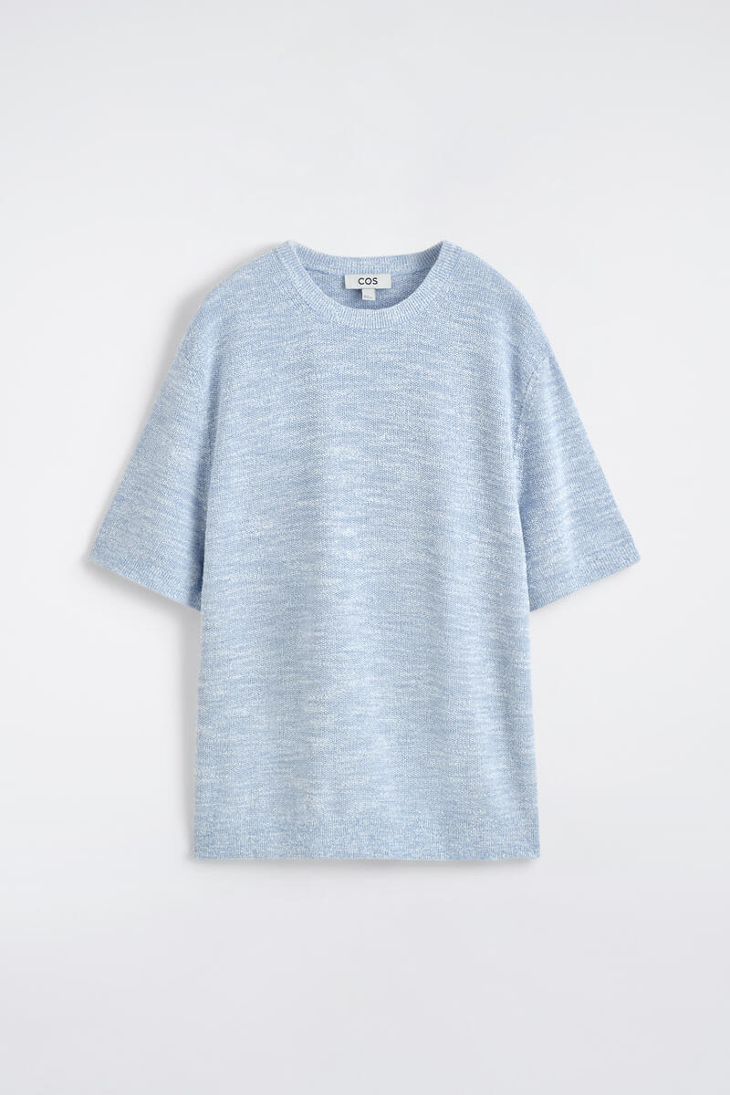 Relaxed Bouclé-Knit T-Shirt in Blue