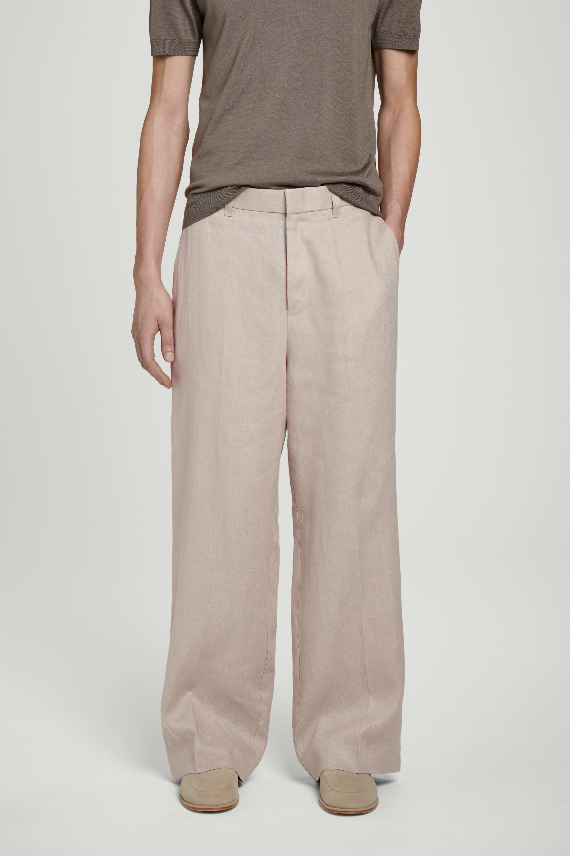FLUID LINEN WIDE-LEG TROUSERS - MOLE | COS