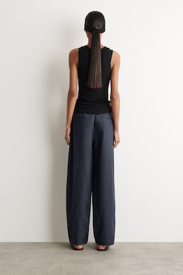 ELASTICATED LINEN BARREL-LEG PANTS — NAVY 4