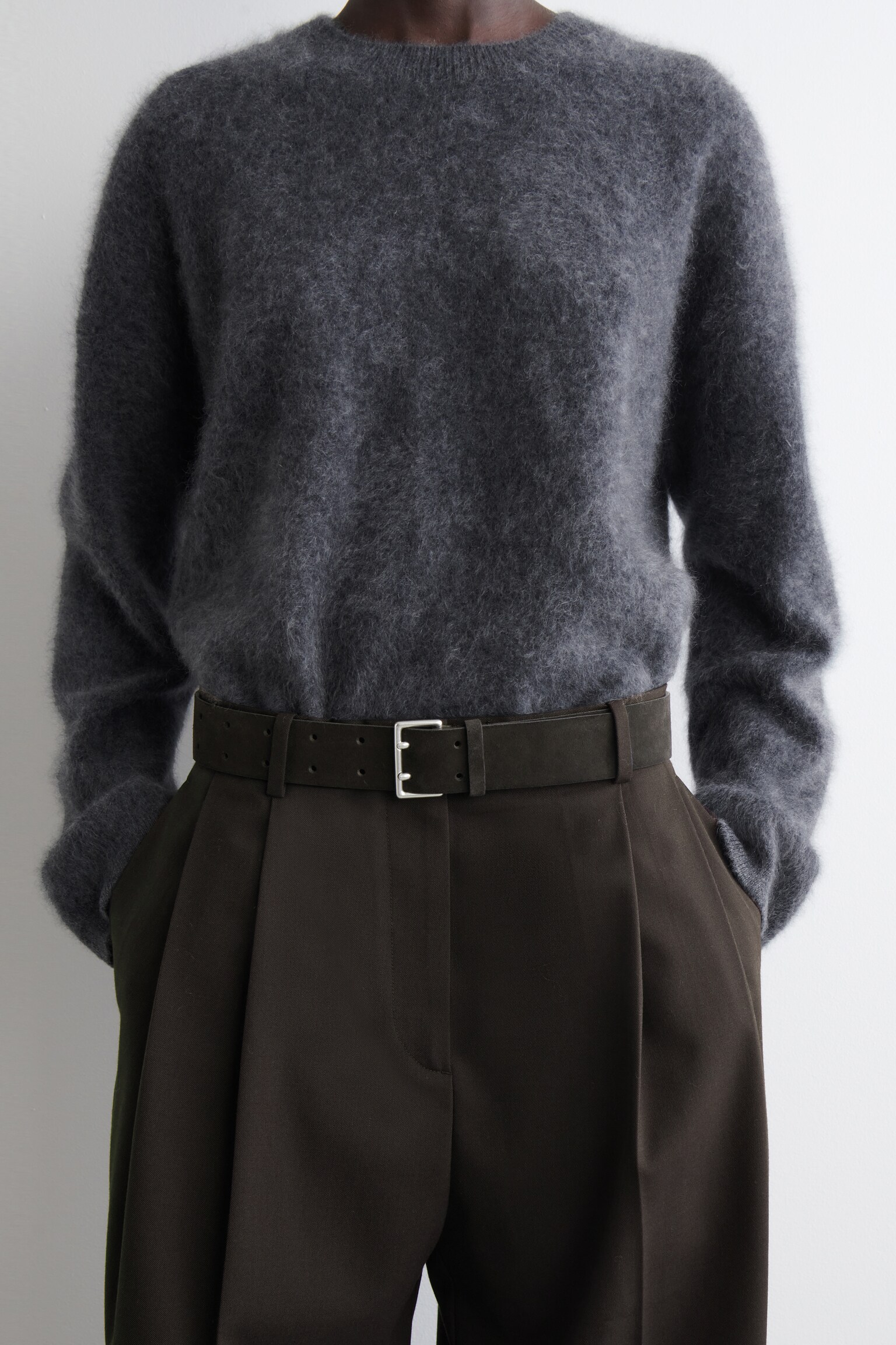 CEINTURE EN DAIM À DOUBLE ARDILLON - BRUN/BLEU MARINE/CAPPUCCINO - 1