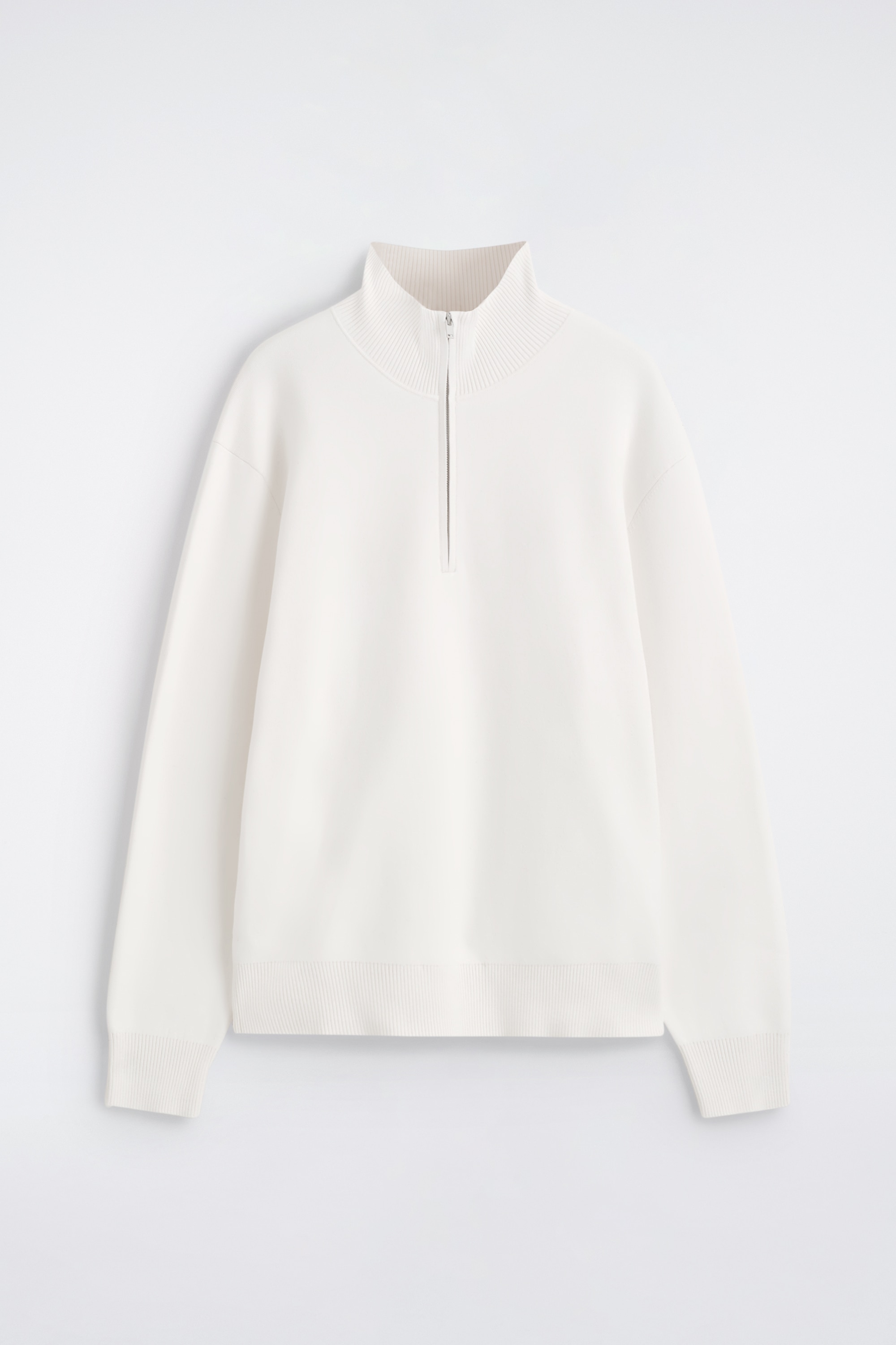 PULL DEMI-ZIPPÉ EN MAILLE DOUBLE FACE - BLANC/BLEU MARINE