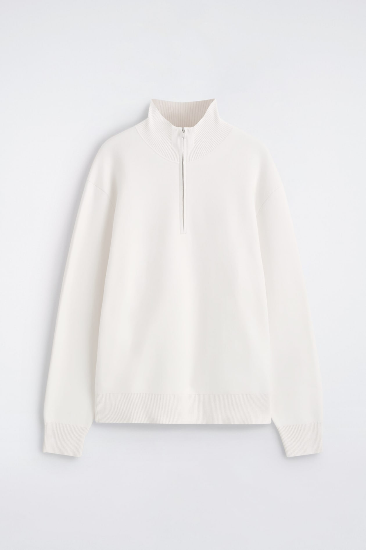 DOUBLE-FACED KNITTED HALF-ZIP JUMPER — WHITE