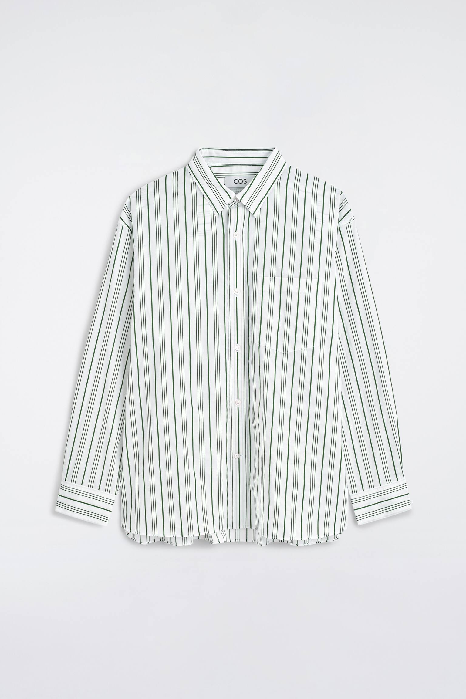 OVERSIZED STRIPED COTTON-POPLIN SHIRT - WHITE / GREEN / STRIPED - 1