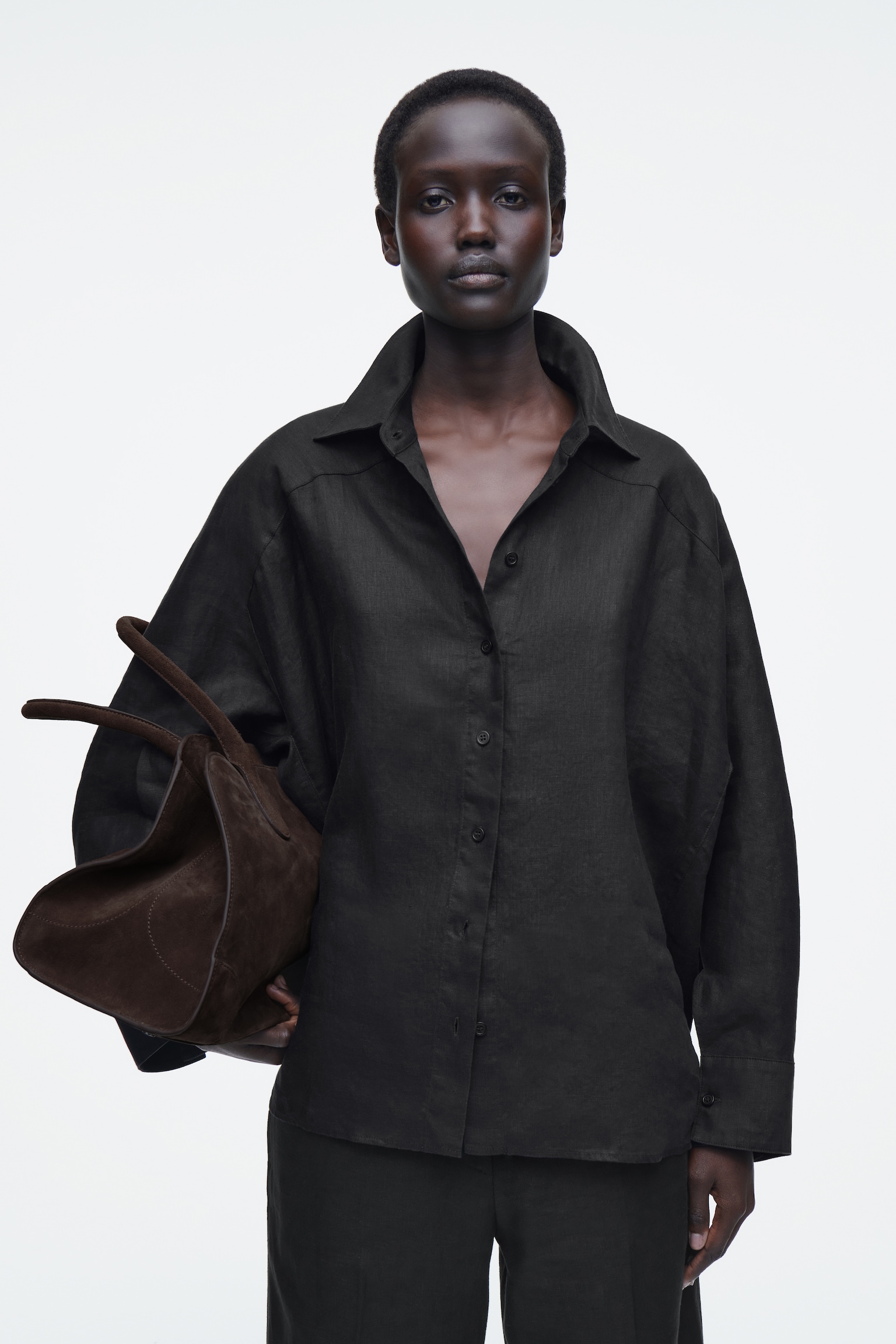 BOXY LINEN SHIRT - BLACK/COBALT BLUE/POWDER PINK