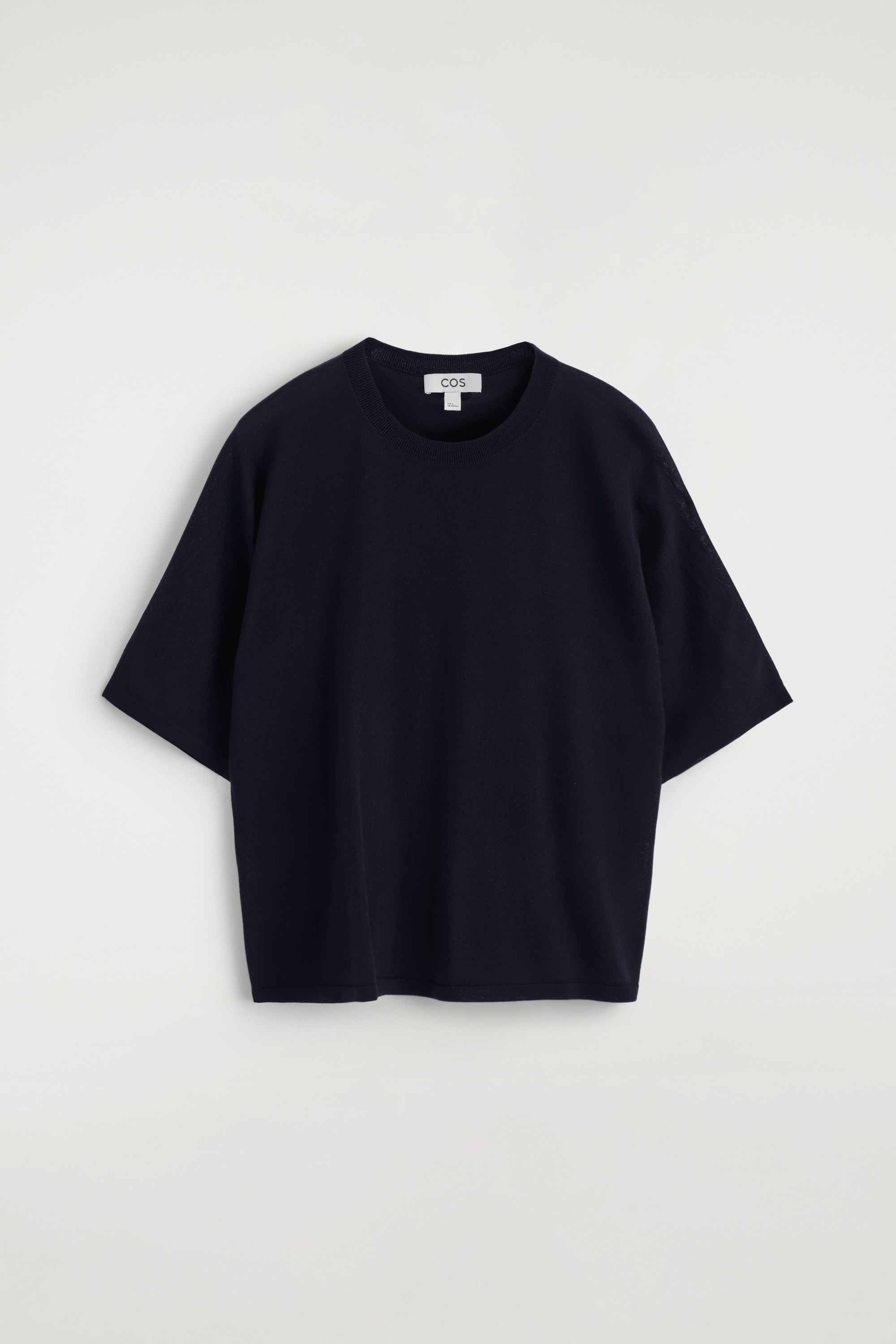 Gebreid T-shirt van merinowol - MARINEBLAUW/Lichtbruin gemêleerd/KOBALTBLAUW