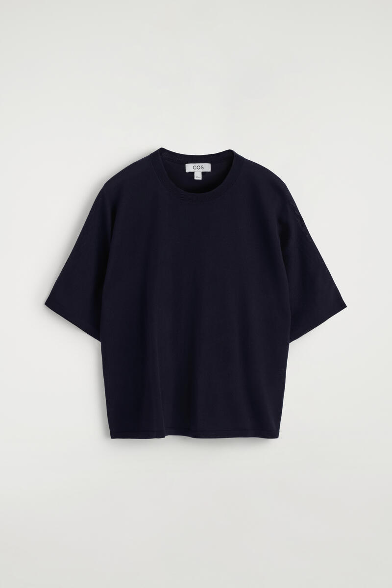 COS Knitted Merino Wool T-Shirt Navy Women's Extra Large
